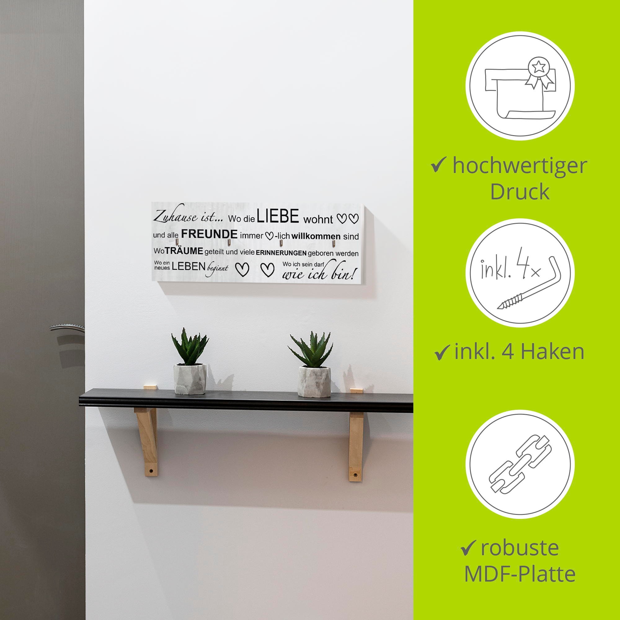 Artland Hakenleiste »Wo die Liebe wohnt«, MDF