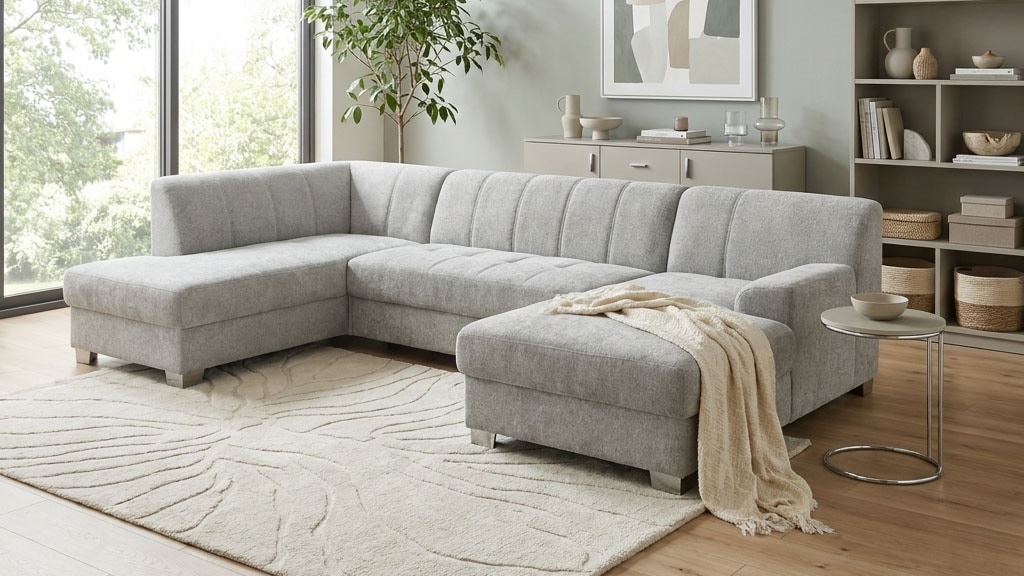 OTTO home "Lolland 296 x 195 cm, modern, mit Steppungen, mittelfester Sitz" mit Schlaffunktion, U-Form, aus Pet Friendly Bezug