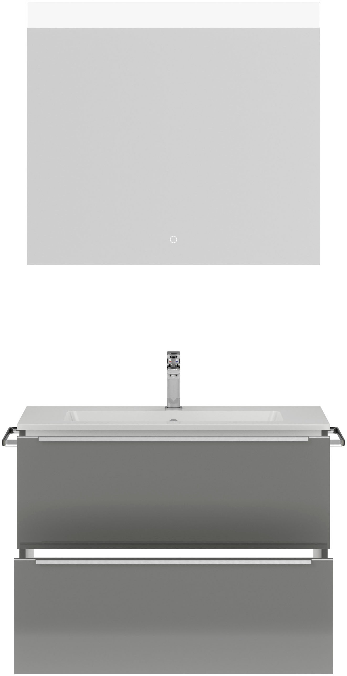 nobilia® Badmöbel-Set »Levere«, (2 St., vormontiert, mit Soft-Close), Hochglanz, inkl. Spiegel mit Touch-Sensor, in vier Breiten