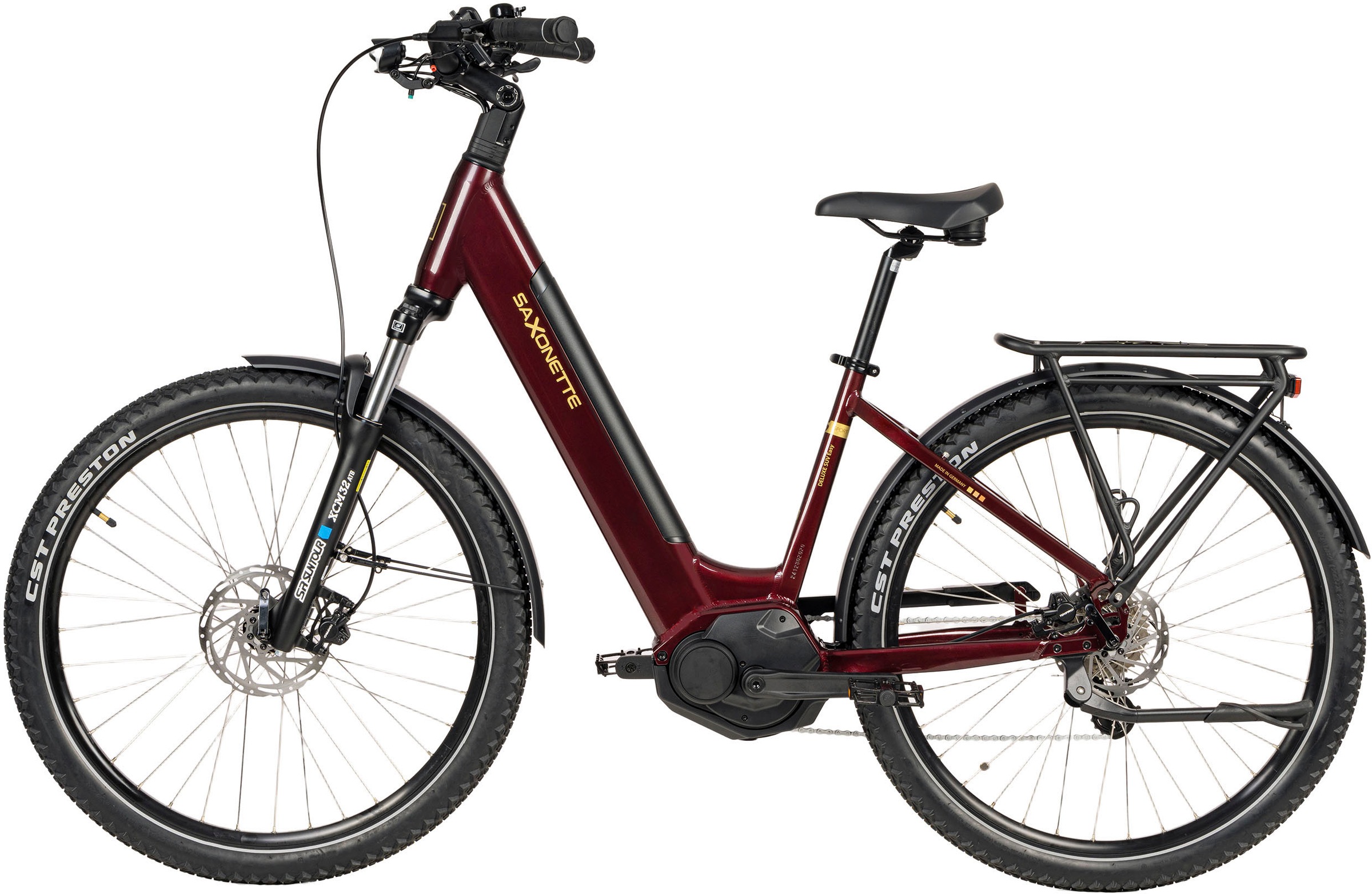 SAXONETTE "SAXONETTE Trekkingrad Deluxe SUV easy (Wave)" 8 Gang Shimano ALTUS-8 Gänge Schaltwerk Kettenschaltung Mittelmotor 250 W Packung, (mit integr. Akku), Elektrofahrrad für Damen u. Herren