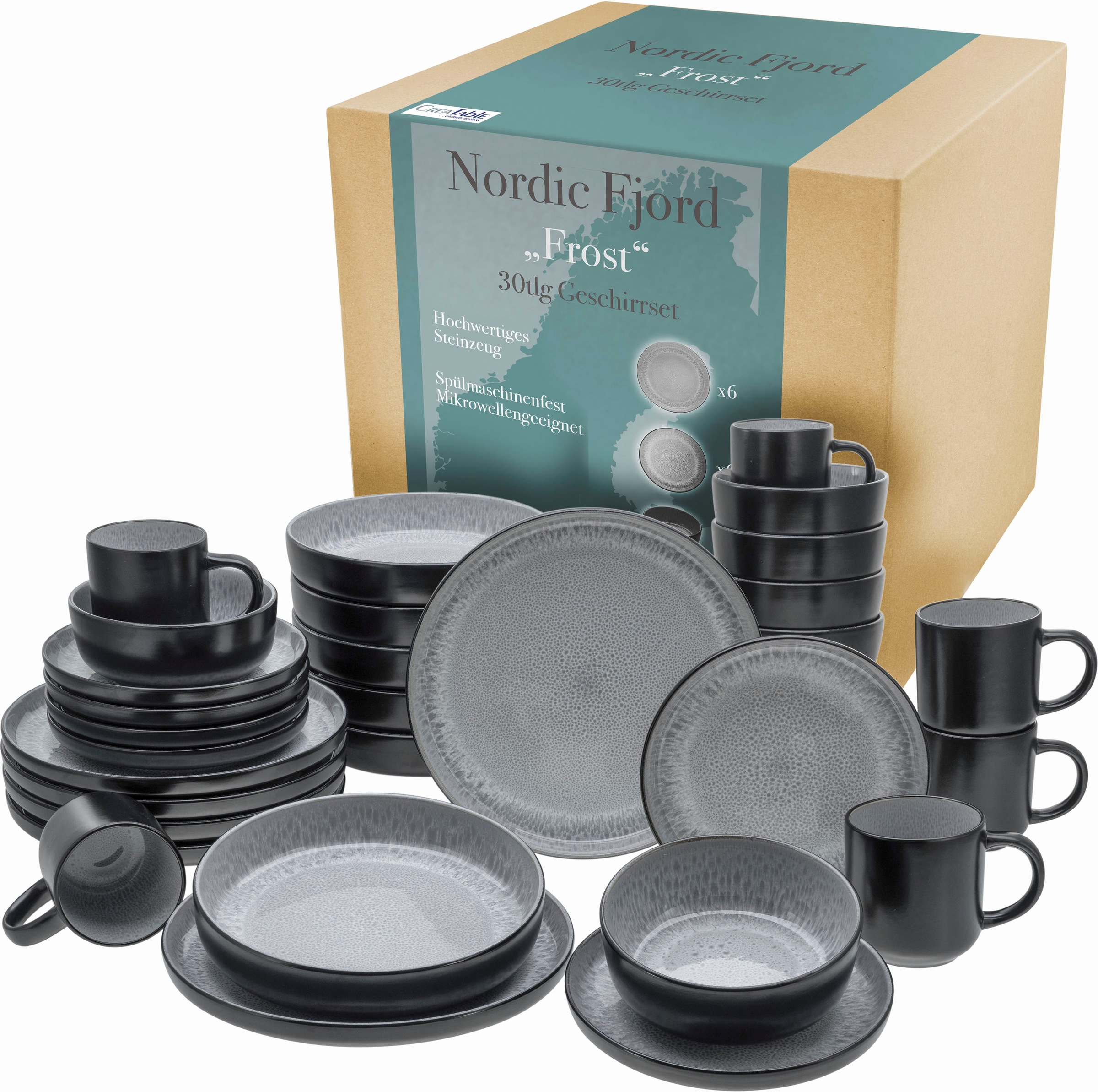 CreaTable Kombiservice "Nordic Fjord" je 6 Speiseteller, Suppenteller, Dess günstig online kaufen