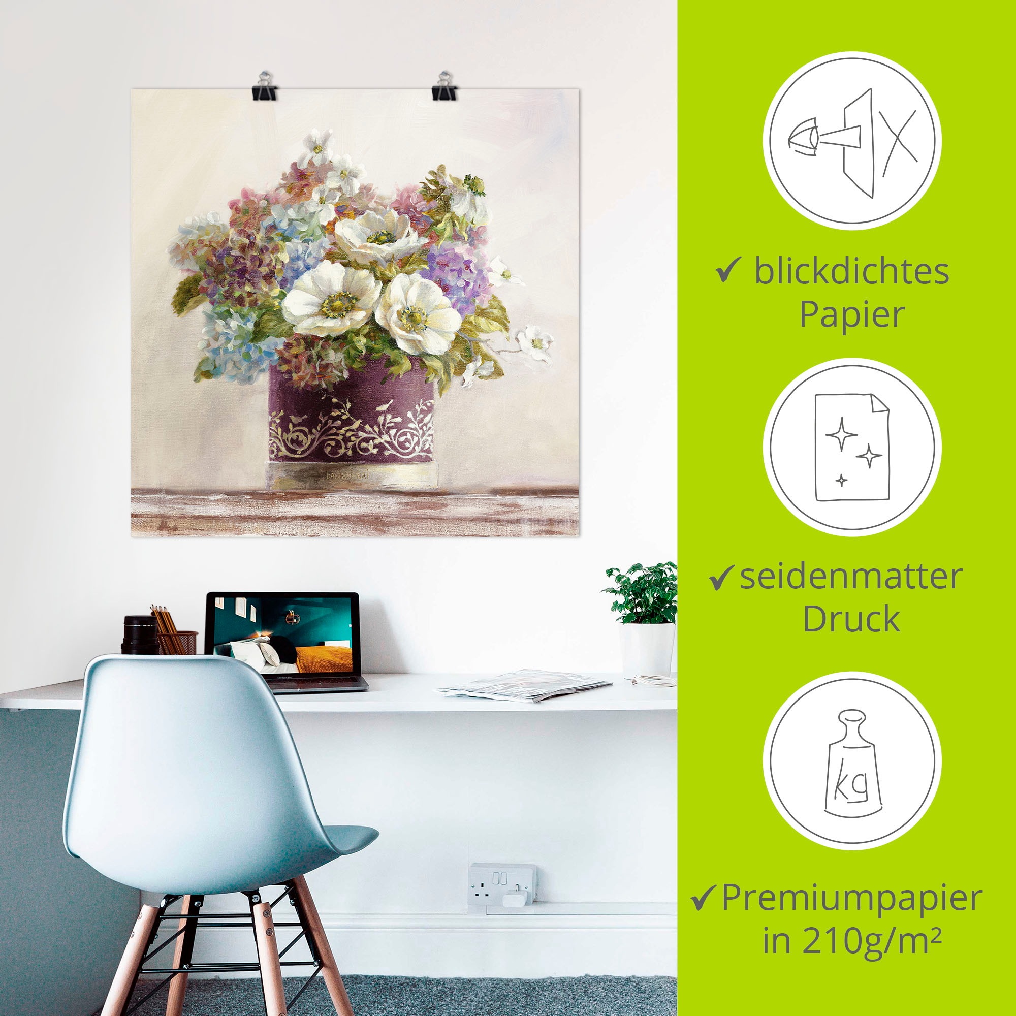 Artland Wandbild »Anemonen in Auberginer Hutschachtel«, Blumen, (1 St.), als Leinwandbild, Poster, Wandaufkleber in verschied. Größen