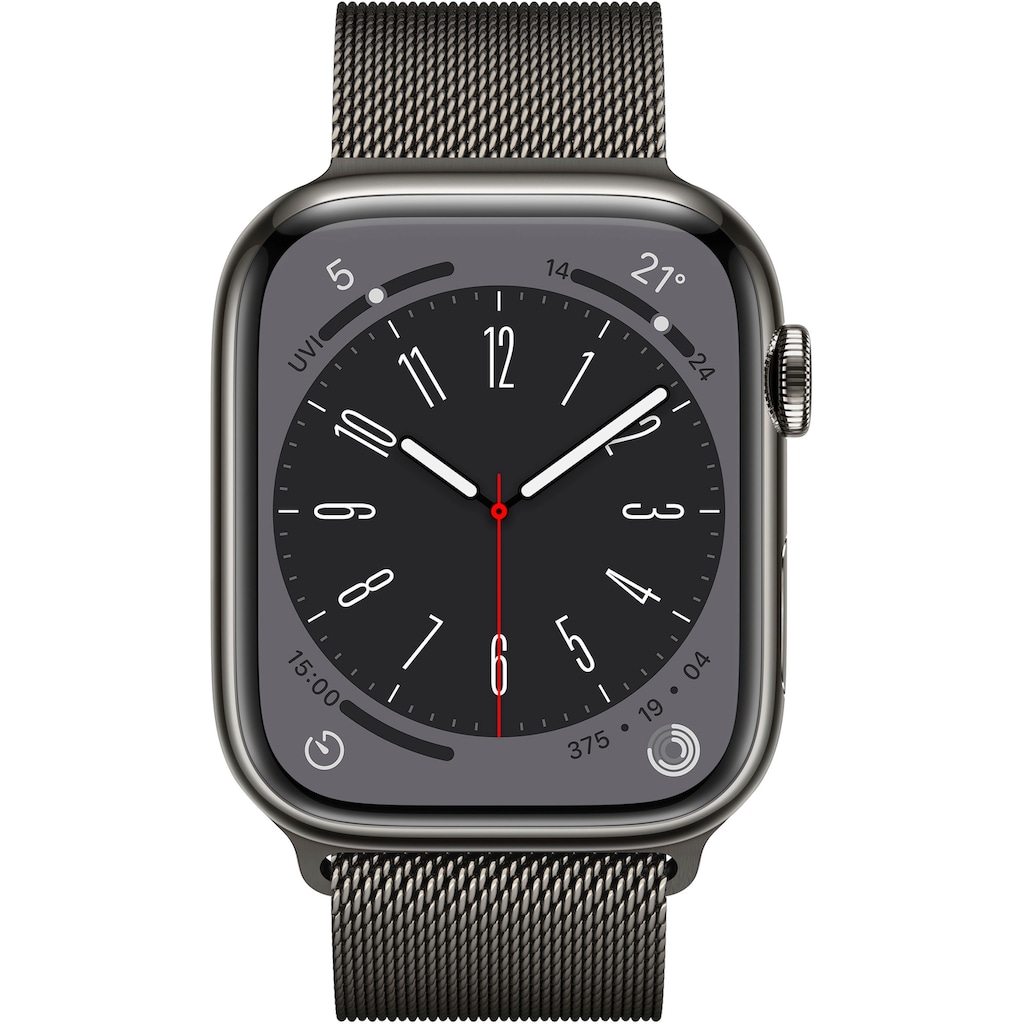 Apple Watch »Watch Series 8 GPS + Cellular 45mm Edelstahl Milanaise«, (Die Zukunft der Gesundheit. Am Handgelenk.)