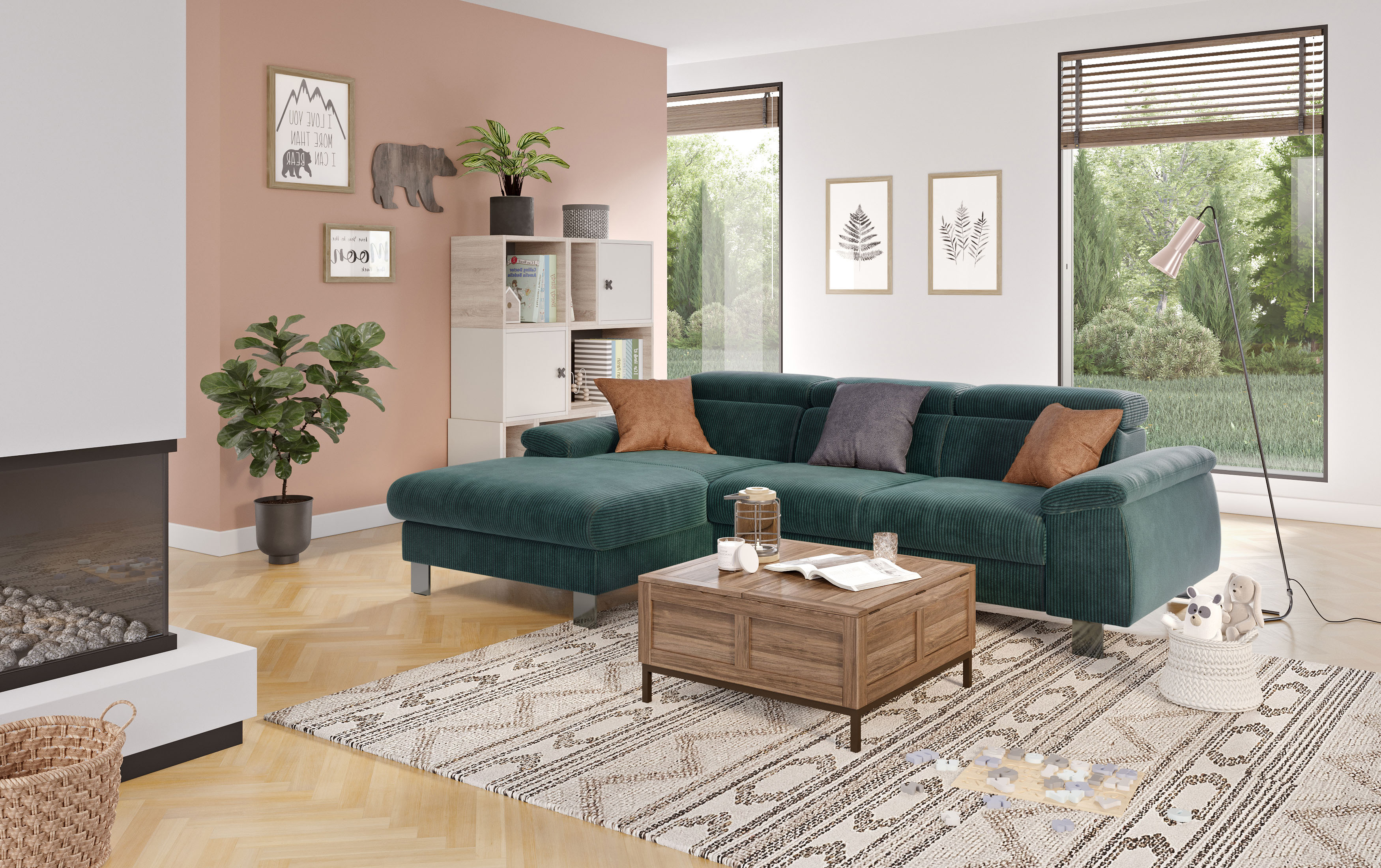 COTTA Ecksofa "Komaris L-Form, B: 244 cm" mit Kopfteilverstellung, optional Schlaffunktion, Bettkasten & Licht