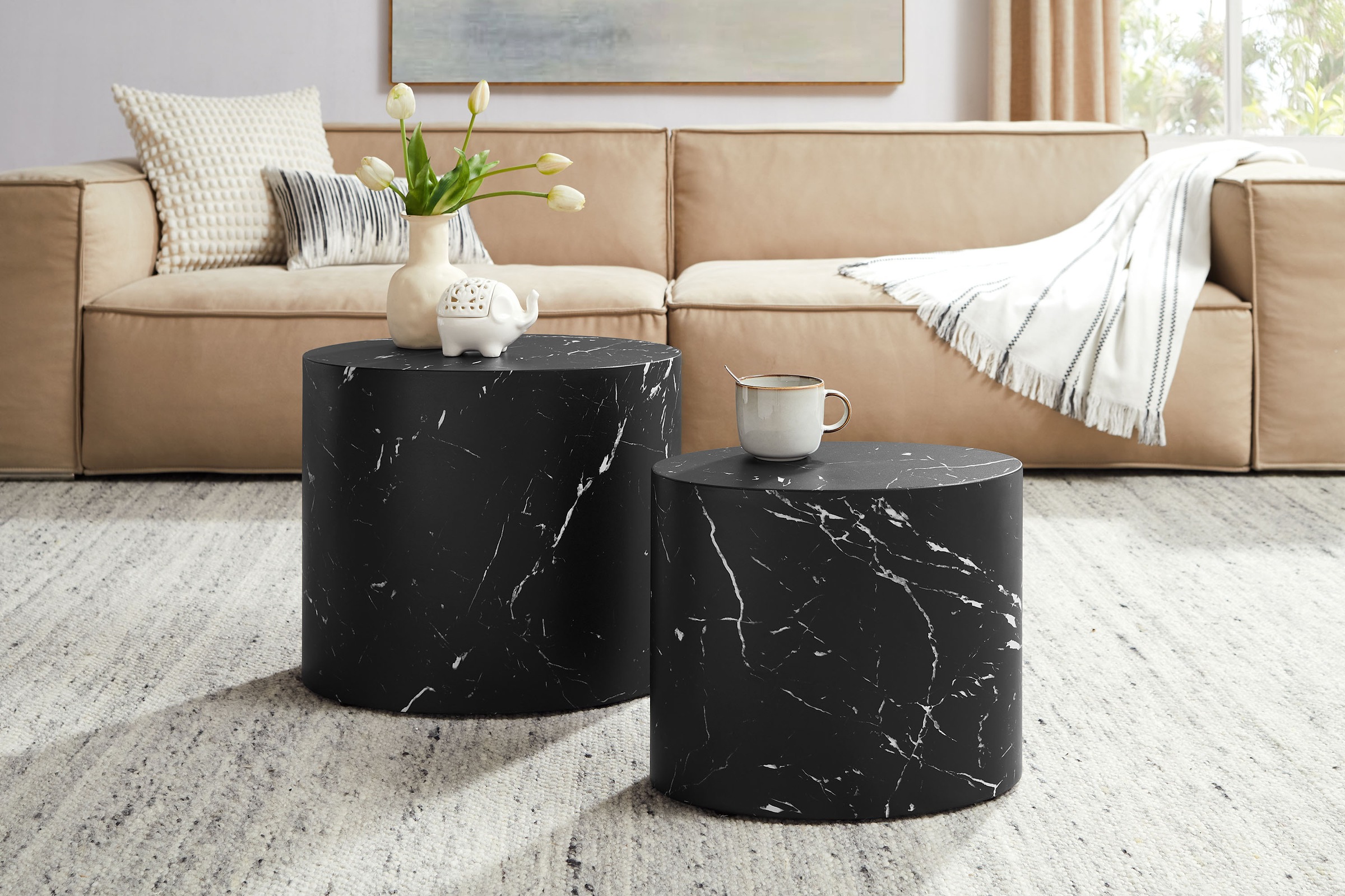 SalesFever Couchtisch "Almeria" 2er-Set, oval, in Marmoroptik foliert günstig online kaufen