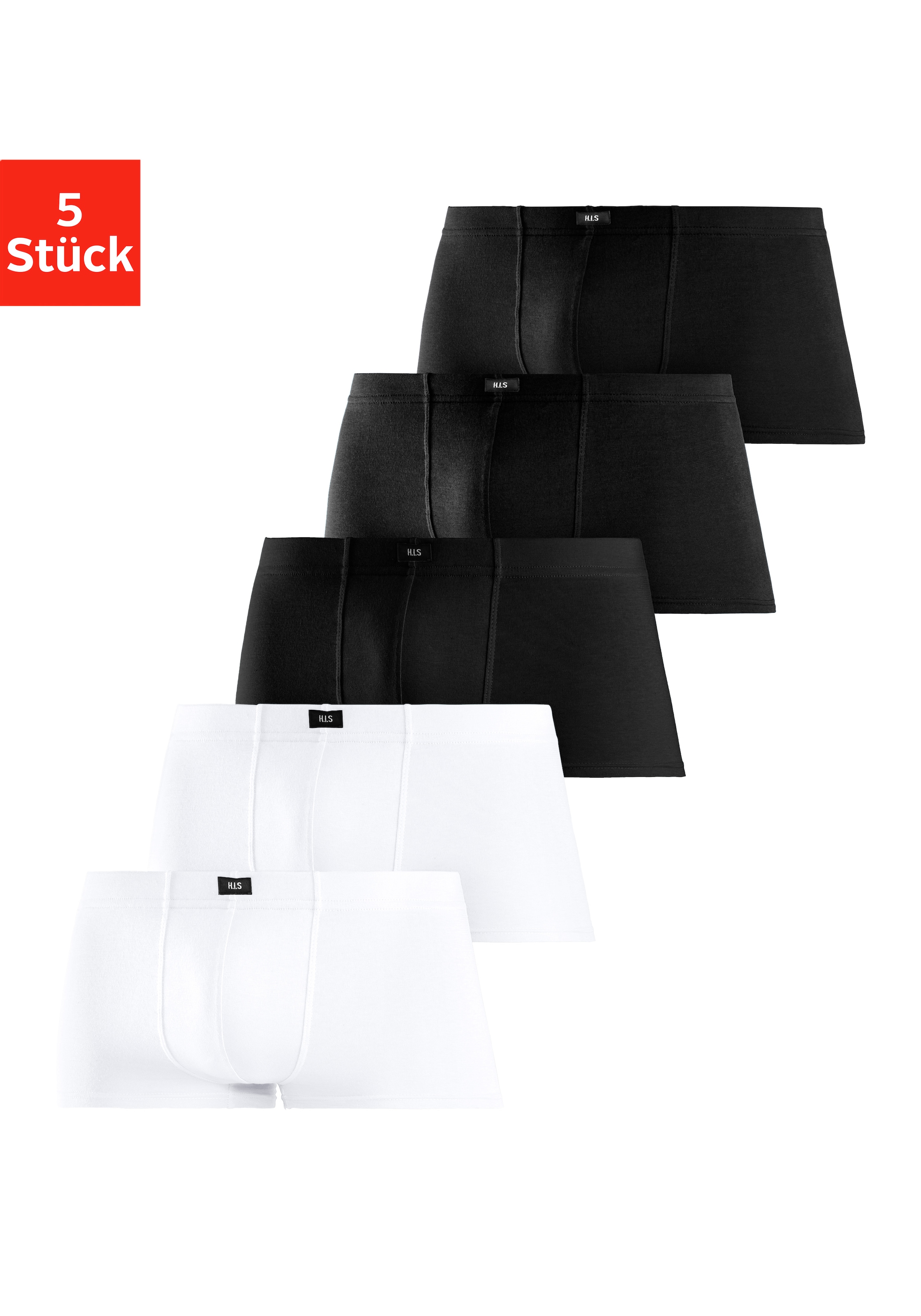 H.I.S Hipster Packung, 5 Stk. knapp sitzende Boxershorts aus Baumwollstretch