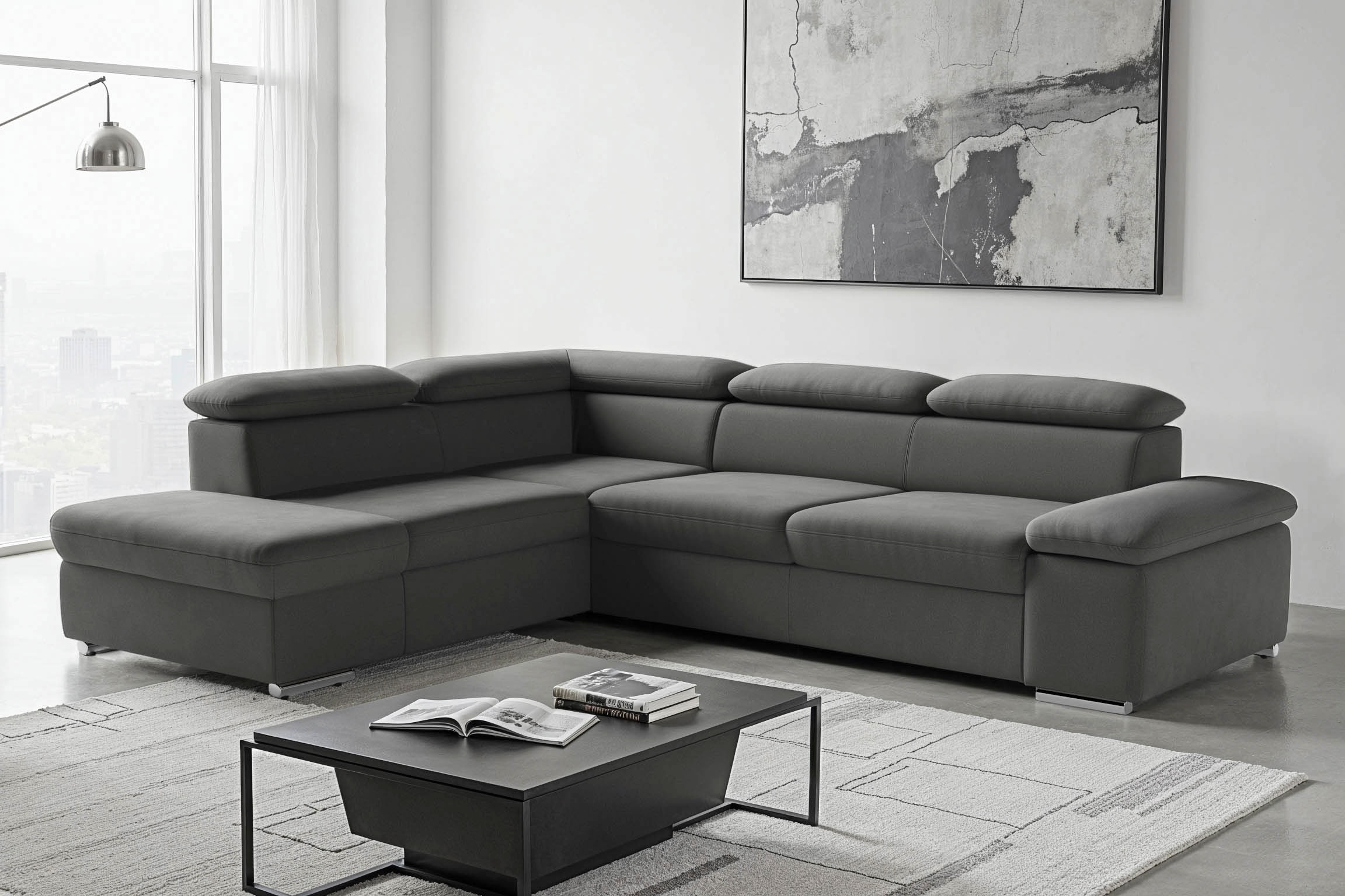 sit&more Ecksofa "Valantine L-Form, B: 272 cm, Armteilverstellung, Kopfteilverstellung" mit Schlaffunktion, Komfortsofa, modern