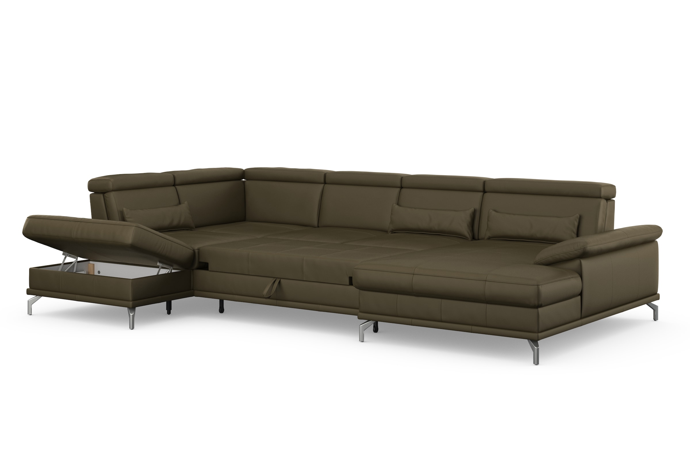 sit&more Wohnlandschaft »Cabrio U-Form, mit Sitztiefenverstellung, Arm- und Kopfteilverstellung«, 3 Nierenkissen, Federkern, optional Bettfunktion und Stauraum
