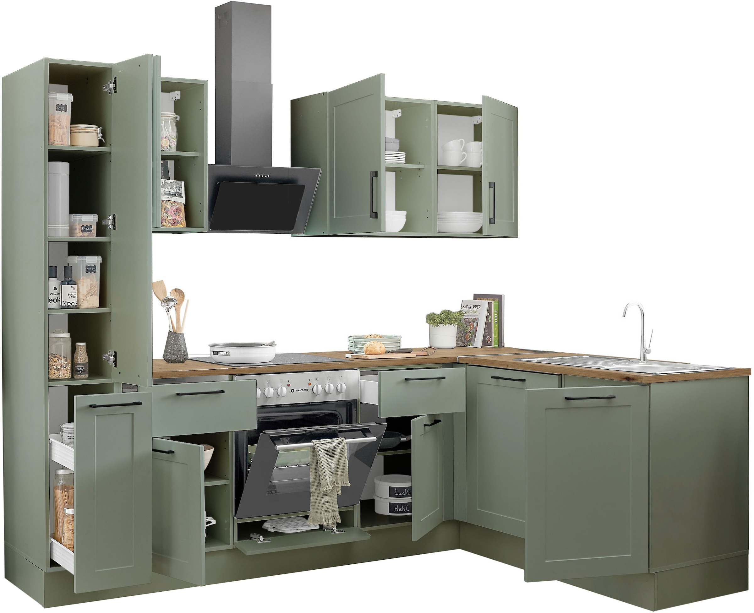 BASIC by Balculina Winkelküche »Marsi«, Stellmaße 250x175 cm, wahlweise mit E-Geräten, Soft-Close-Funktion
