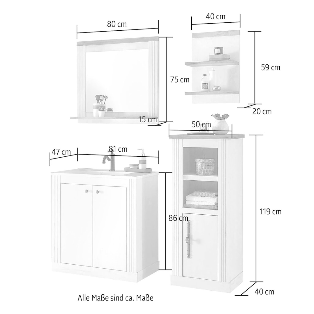 Home affaire Badmöbel-Set »WESTMINSTER«, (4 St.), im romantischen Landhausstil