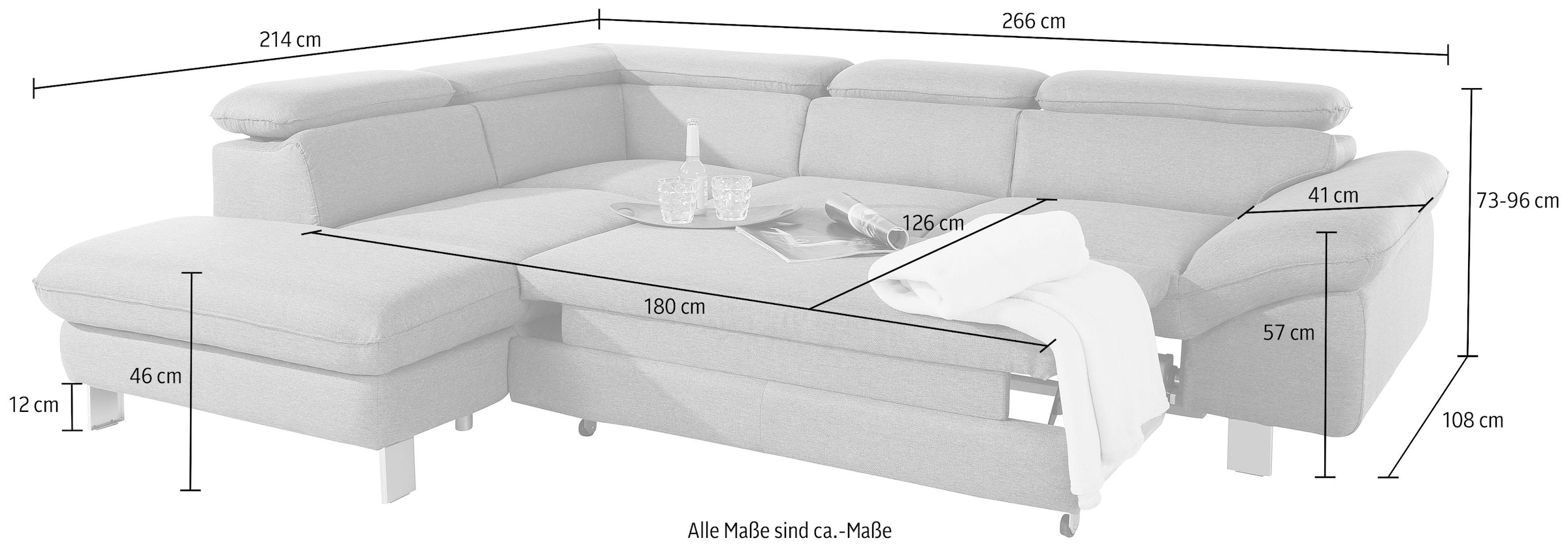 COTTA Ecksofa »Driver L-Form«, mit Kopfteilverstellung, wahlweise mit Bettfunktion