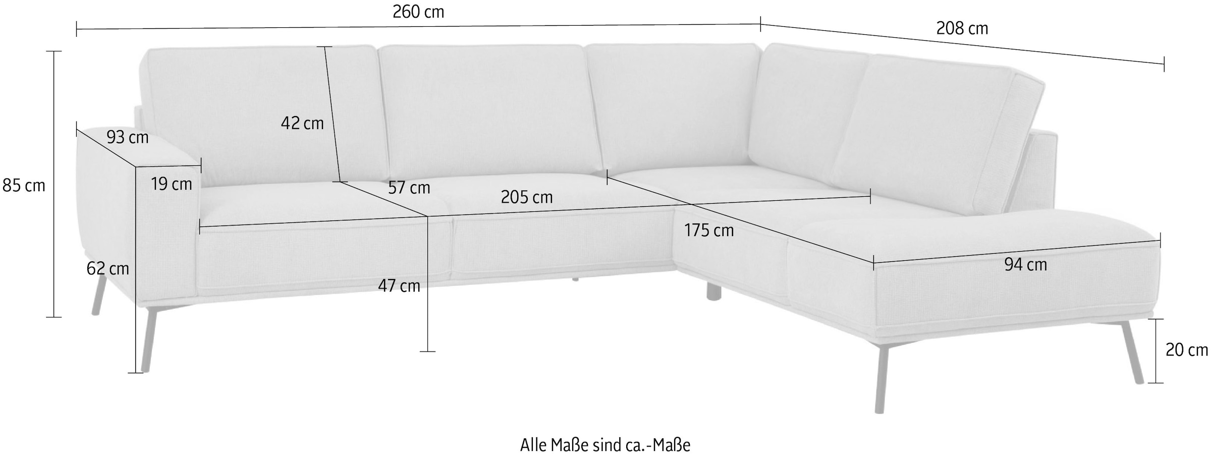 andas Ecksofa »Vosby«, Breite 260 cm, Chenille, mit dekorativer Kedernaht