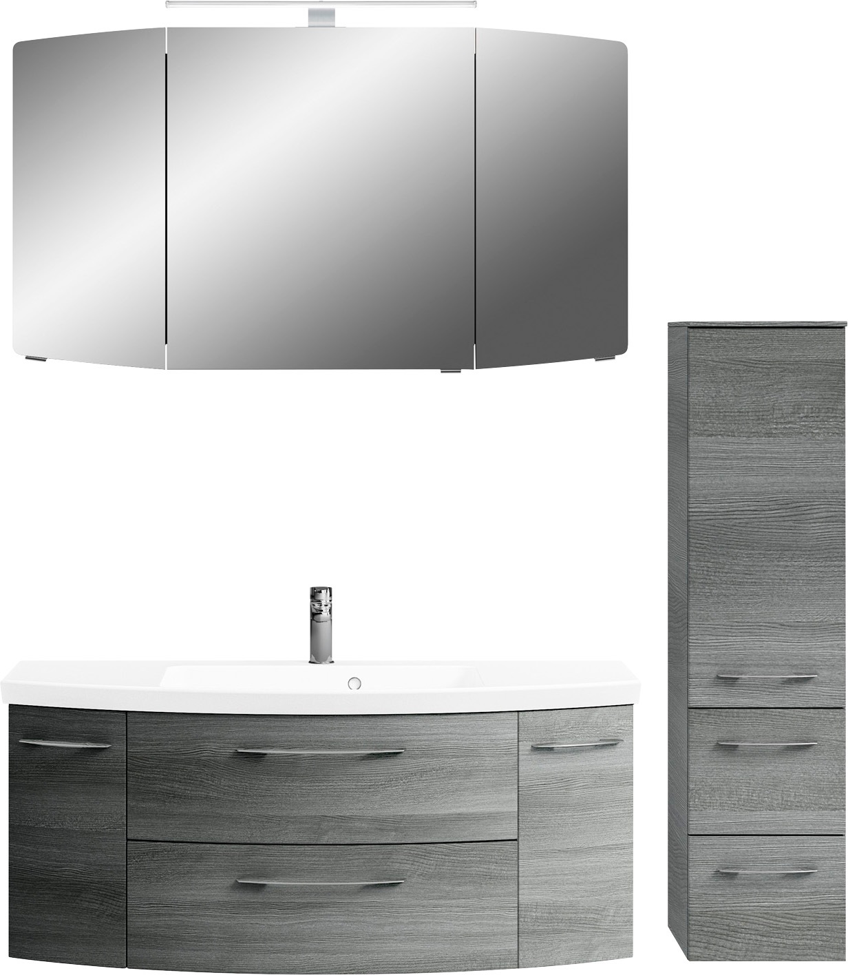 Saphir Badmöbel-Set »Cassca Sprint 3-teilig Mineralmarmor-Waschtisch mit LED-Spiegelschrank«, (4 St.), mit Midischrank, inkl. Türdämpfer, 6 Türen, 4 Türen