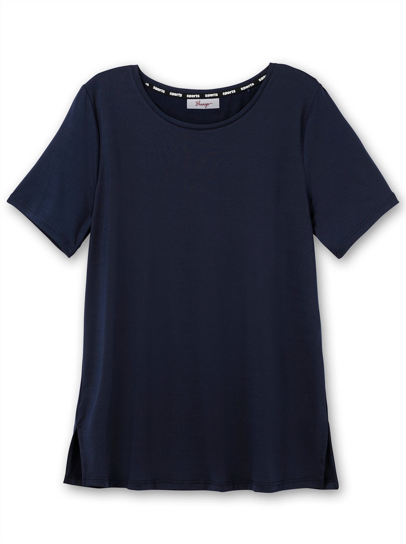 Longshirt SHEEGO "Longshirt", Damen, Gr. 48/50, blau (marine), 90% Polyester, 10% Elasthan, unifarben, Rundhals, Shirts Longshirt 3