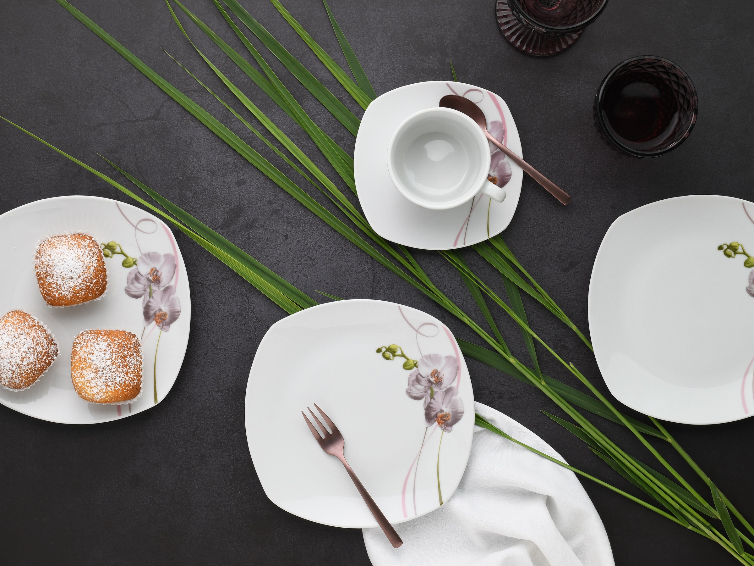 CreaTable Kaffeeservice »Square Orchidee, Kaffee-Service 18-tlg«, (Set, 18 tlg.), Fotorealistische Darstellung