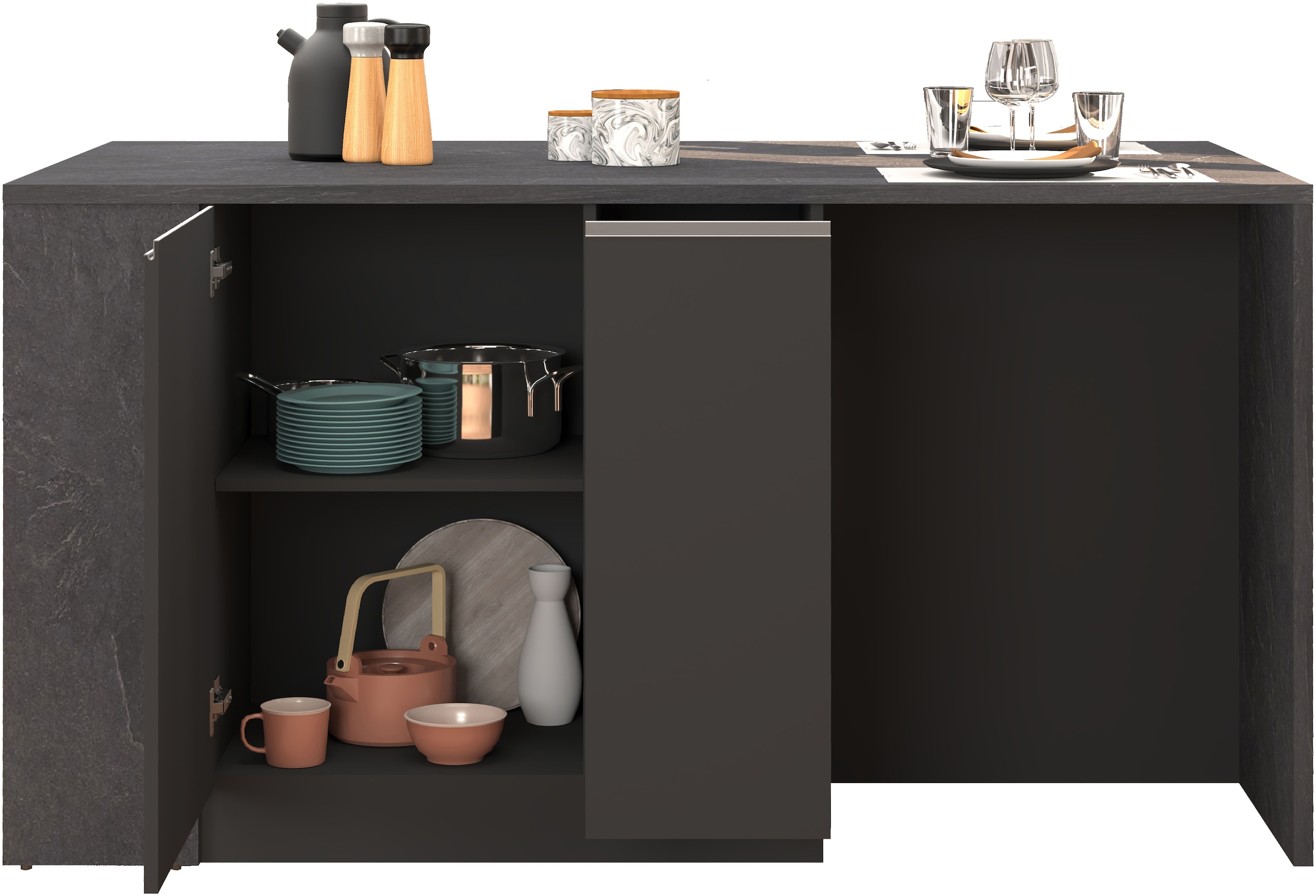 KOCHSTATION Kücheninsel »KS-Sole, Kochinsel, Küchenarbeitsblock, Arbeitsinsel, Made in Italy« Breite 167,5 cm, 2 Apothekerauszüge, 2 Essplätze, 1 offenes Regal