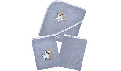 Handtuch Set »Teddy/Stern Kapuzenbadetuch mit 2 Waschhandschuhen«, (Spar-Set, 3 St.)