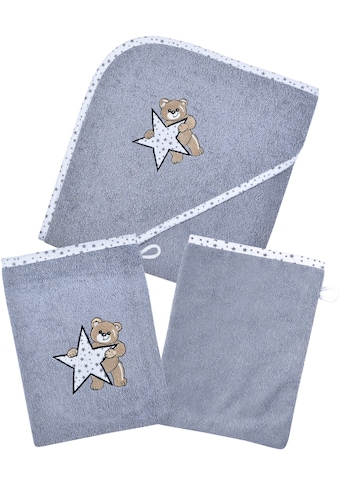 Handtuch Set »Teddy/Stern Kapuzenbadetuch mit 2 Waschhandschuhen«, (Spar-Set, 3 St.)