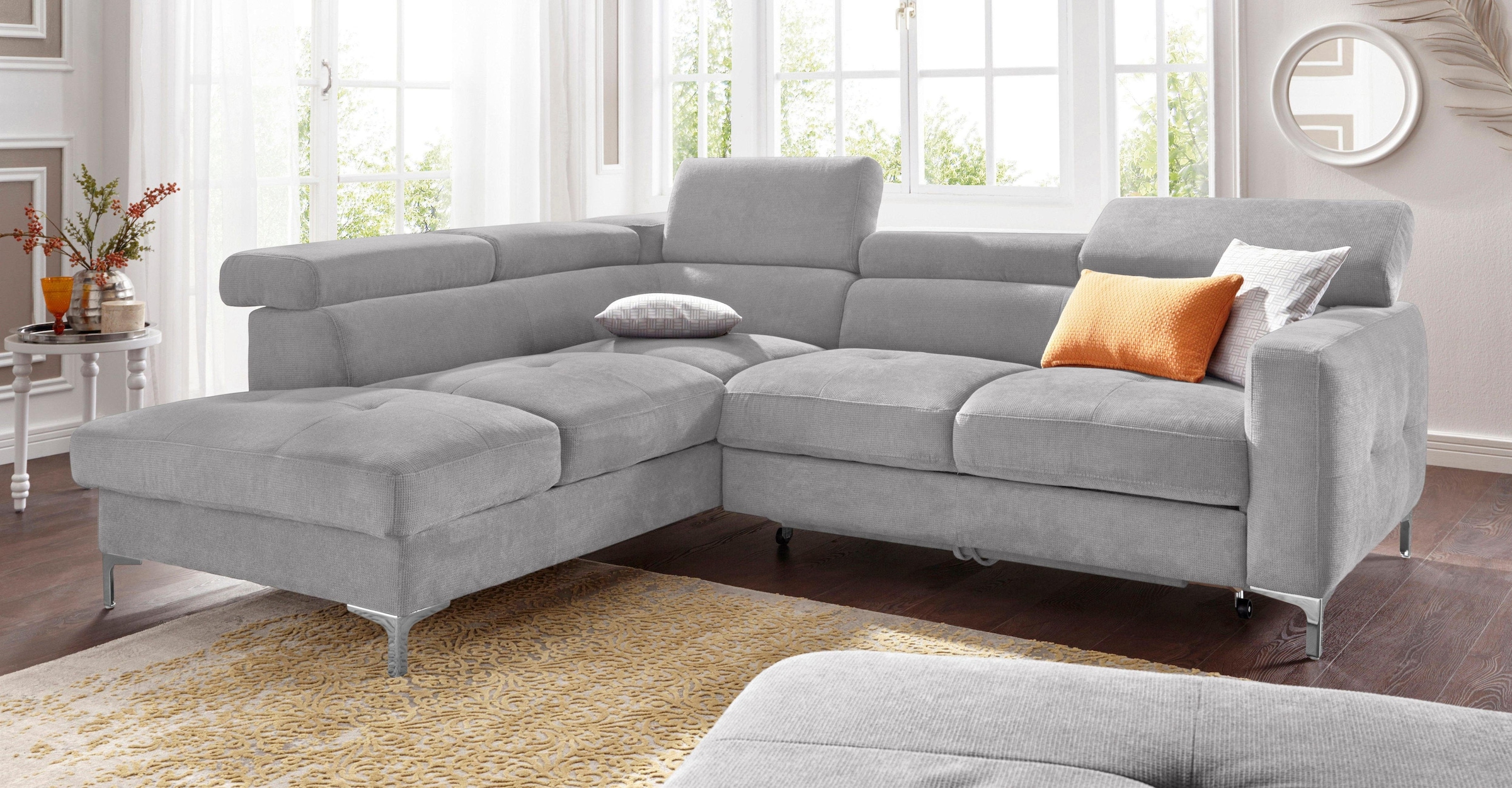 COTTA Polstergarnitur »Sammy L-Form« Set,  Set bestehend aus: Ecksofa mit Kopfteilverstellung & Hocker