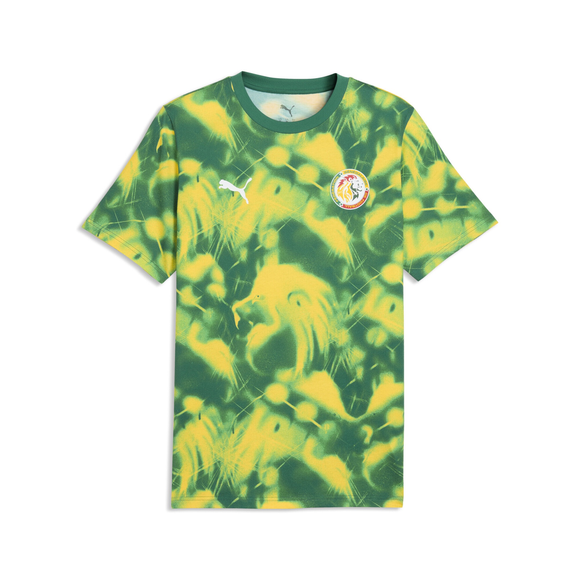 T-Shirt PUMA "Senegal ftblCulture T-Shirt mit Print Herren", Damen, Gr. S, wild grün pelé gelb, Obermaterial: 100% Baumwolle; Rippe: 75% Baumwolle, 25% Polyester, clean, regular fit, Rundhals, Shirts T-Shirt