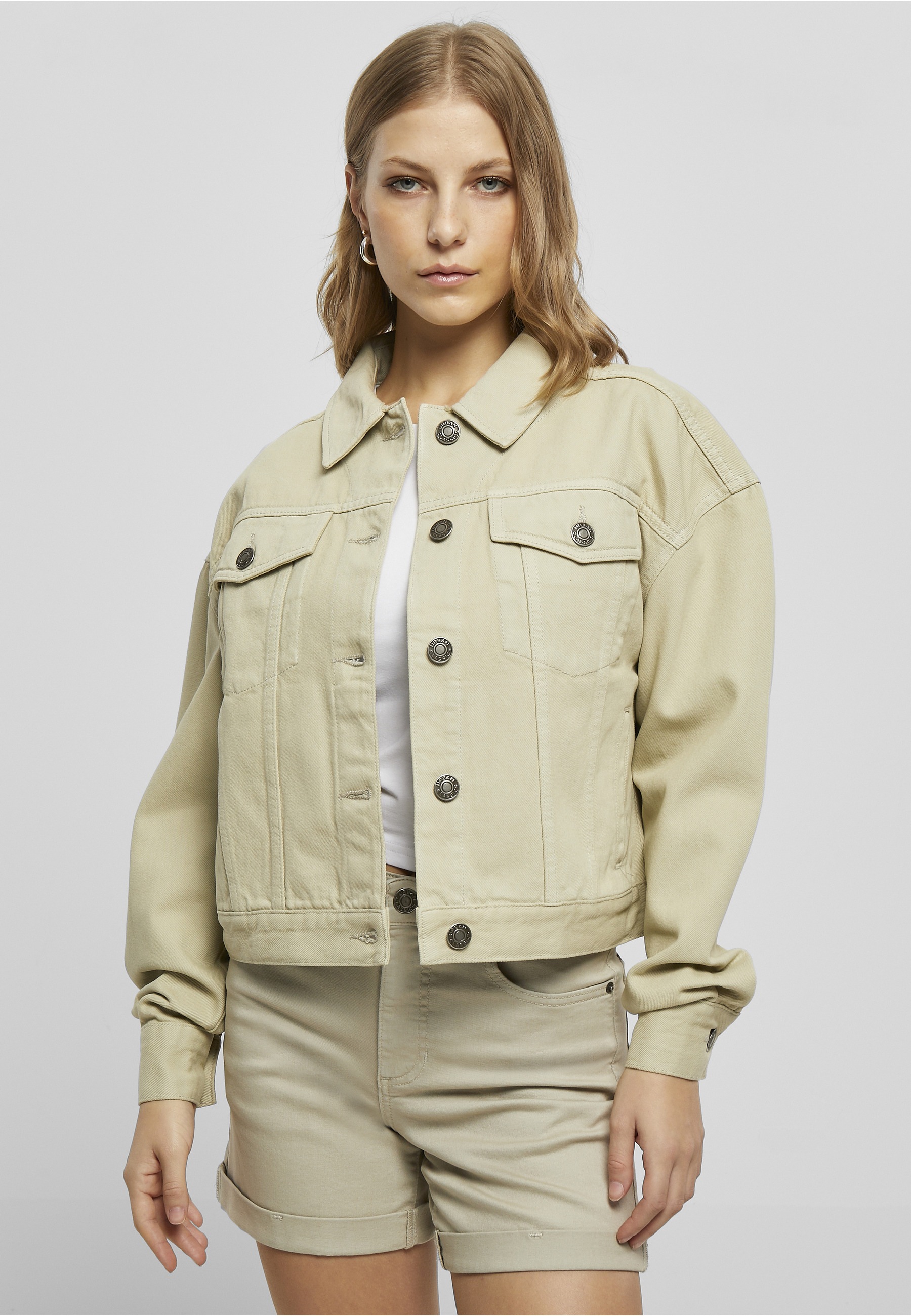 URBAN CLASSICS Jeansjacke »Urban Classics Damen Ladies Oversized Colored Denim Jacket« 1 Stk. tlg. ohne Kapuze