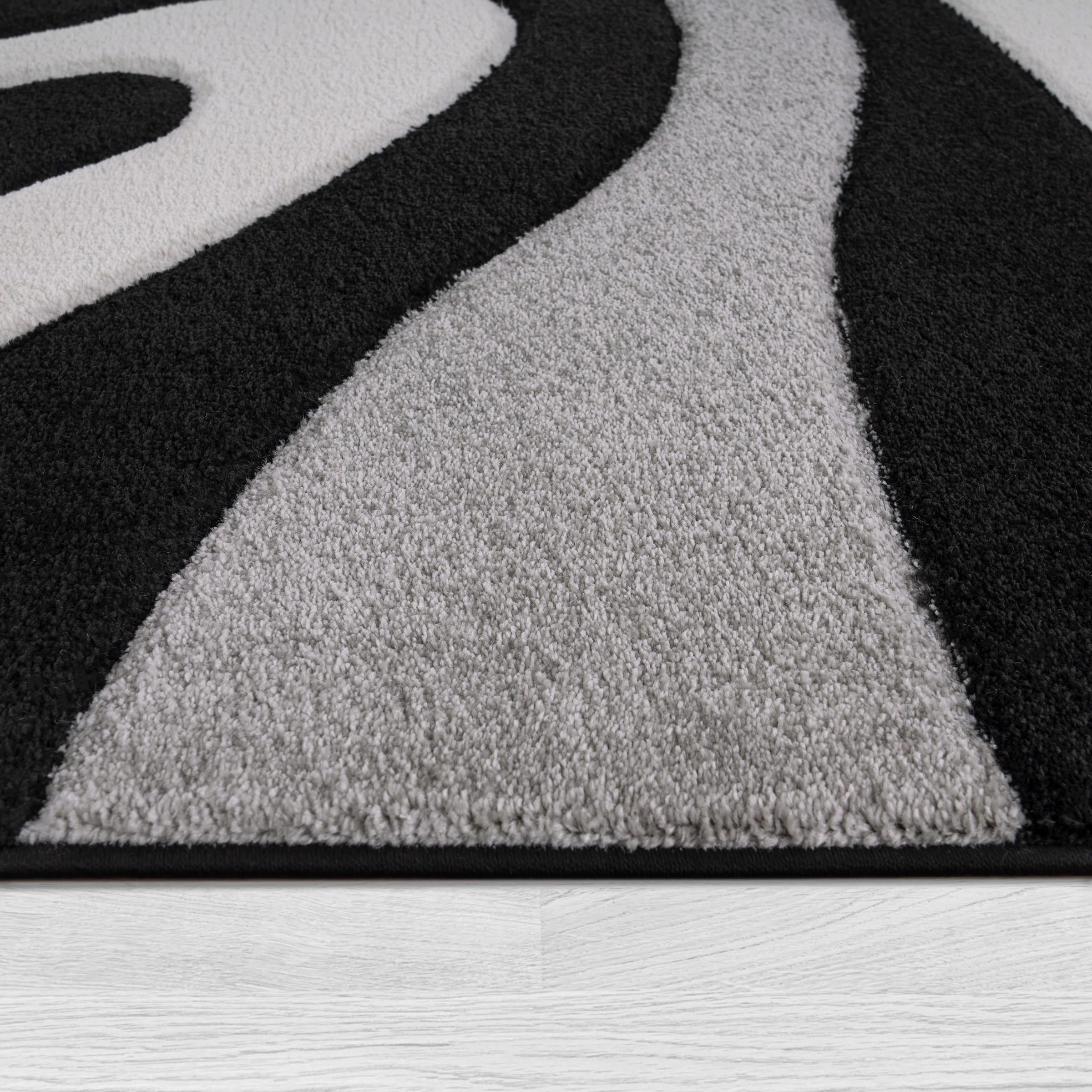 Läufer PACO HOME "Diamond 760" Gr. 12, schwarz, B:80cm H:18mm L:300cm, Kunstfaser, Teppiche, Läufer, Teppich-Läufer, Kurzflor, 3D-Design, modernes Wellen Muster 3