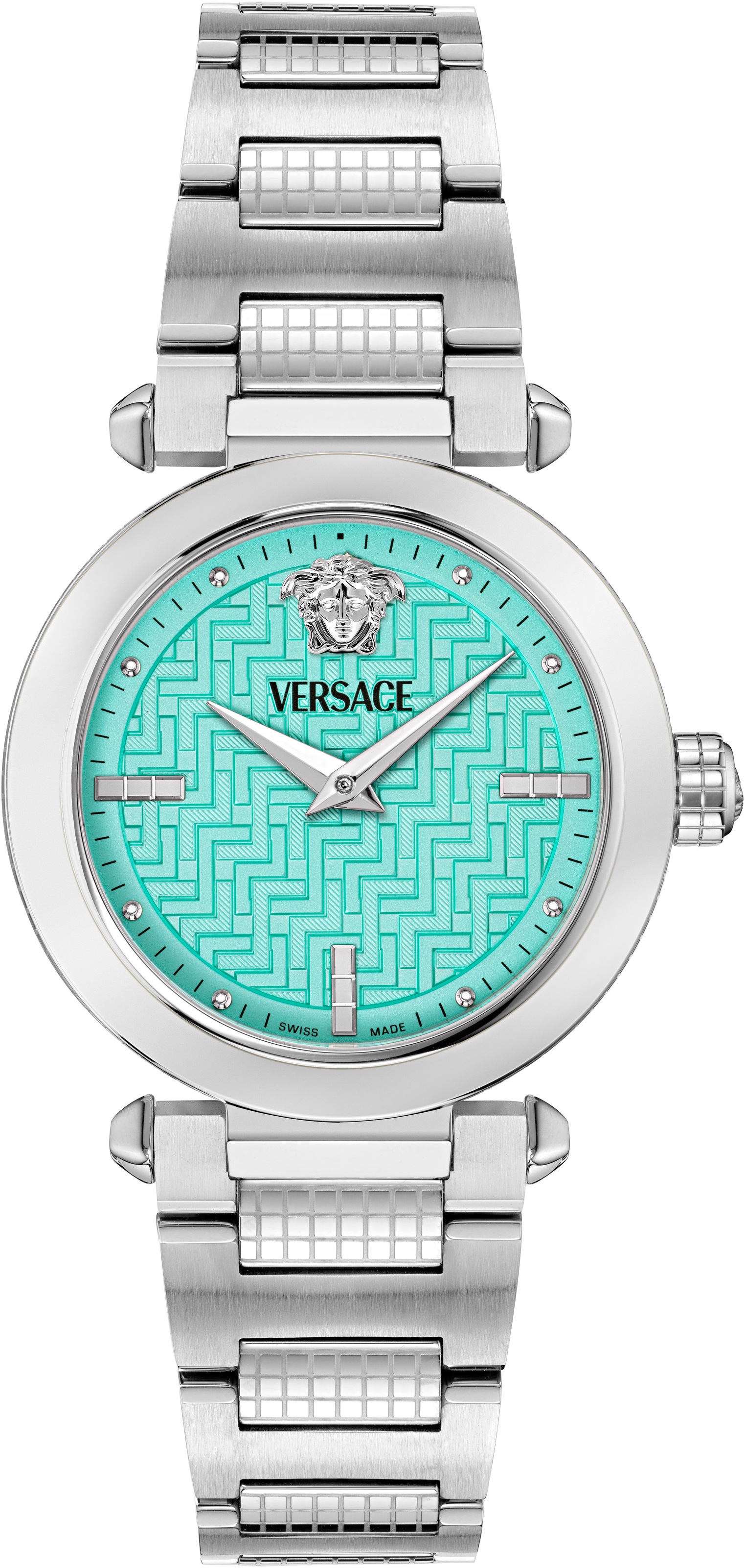 VERSACE Damen Quarzuhr "VERSACE GREEK", silber, Armbanduhren, Armbanduhr, Damenuhr, Swiss Made, Edelstahlarmband, analog