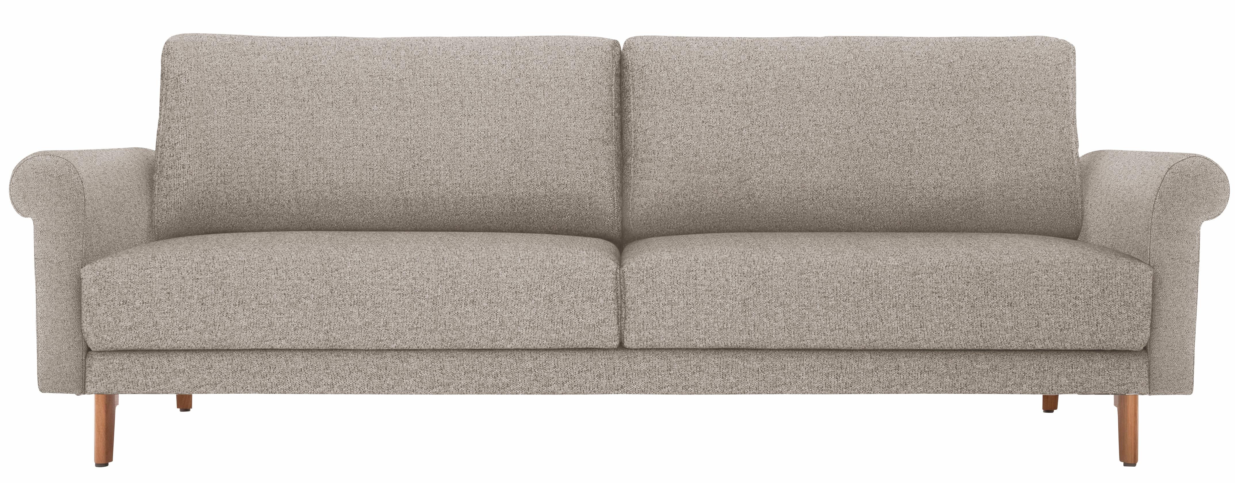 hülsta sofa 3-Sitzer hs.450, Armlehne Schnecke modern Landhaus, Breite 208 cm, Fuß Nussbaum, wahlweise Stoff oder Leder