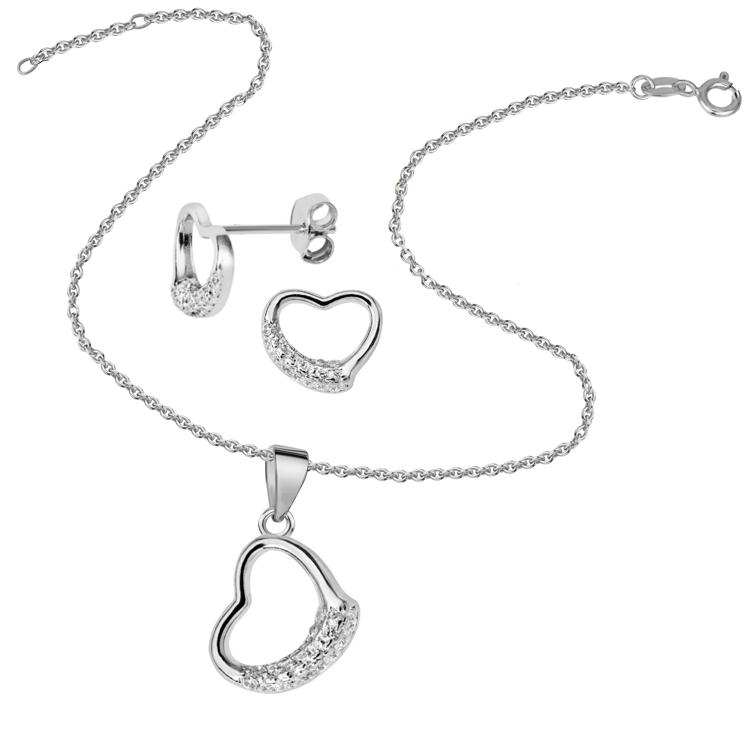 Firetti Ohrring und Ketten Set »Multipack Schmuck Geschenk Silber 925 Halskette Ohrringe Herz« (Set, 4 tlg.)  Made in Germany - mit Zirkonia (synth.)
