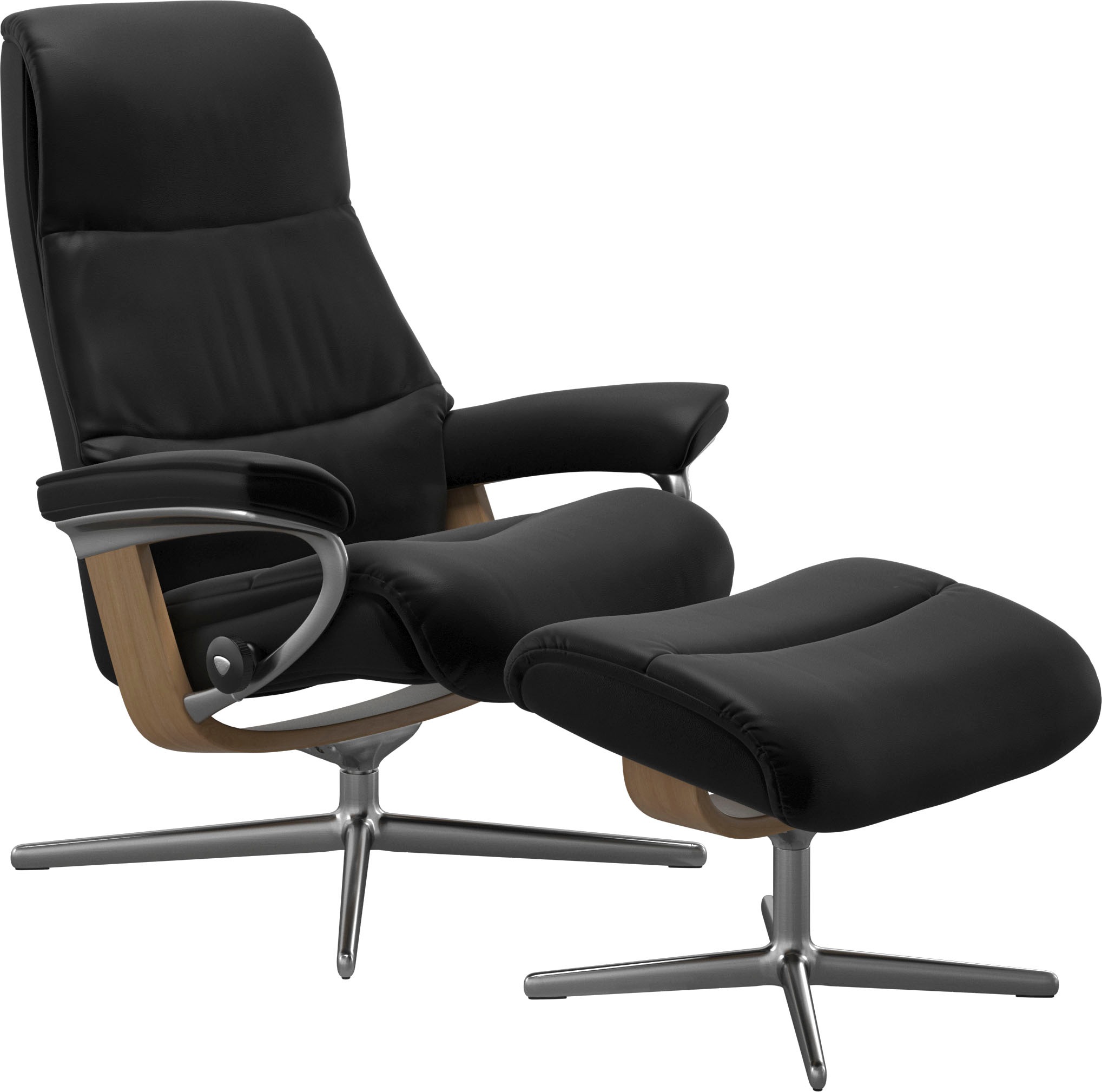 Stressless® Relaxsessel »View«, (Set, Relaxsessel mit Hocker), mit Hocker, mit Cross Base, Größe S, M & L, Holzakzent Eiche