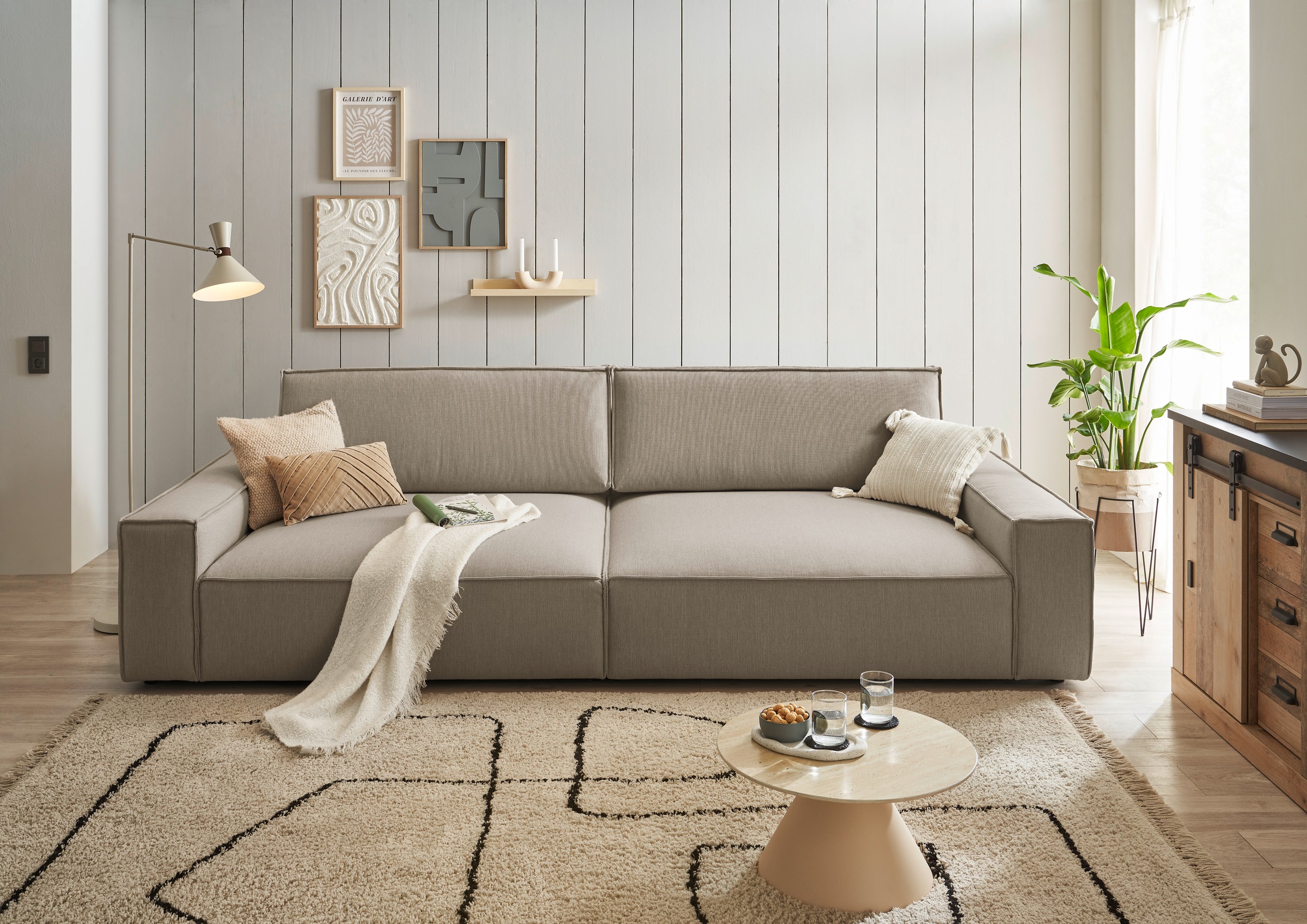 Home affaire Big-Sofa »NEU: SHERWOOD XXL, Big-Sofa (316cm), extra tiefe Sitzfläche 95 cm«, bequemer Sitzkomfort, Cord u. Leinenoptik, Kedernaht