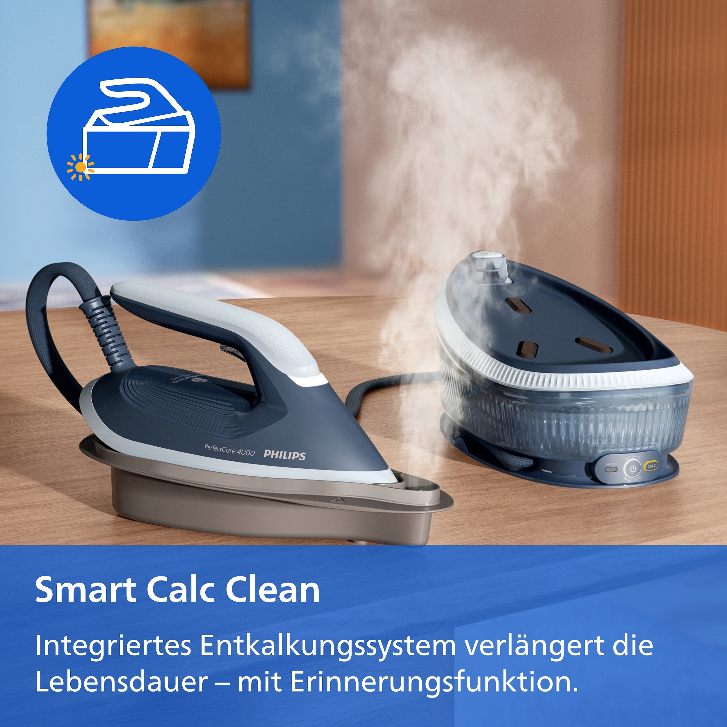 Philips Dampfbügelstation »4000 Series PSG4020/20, dunkelblau« 1.700 ml Wassertank 2.400 Watt, Vertikaldampf, SteamGlide Plus Bügelsohle, 450gr Dampfstoß