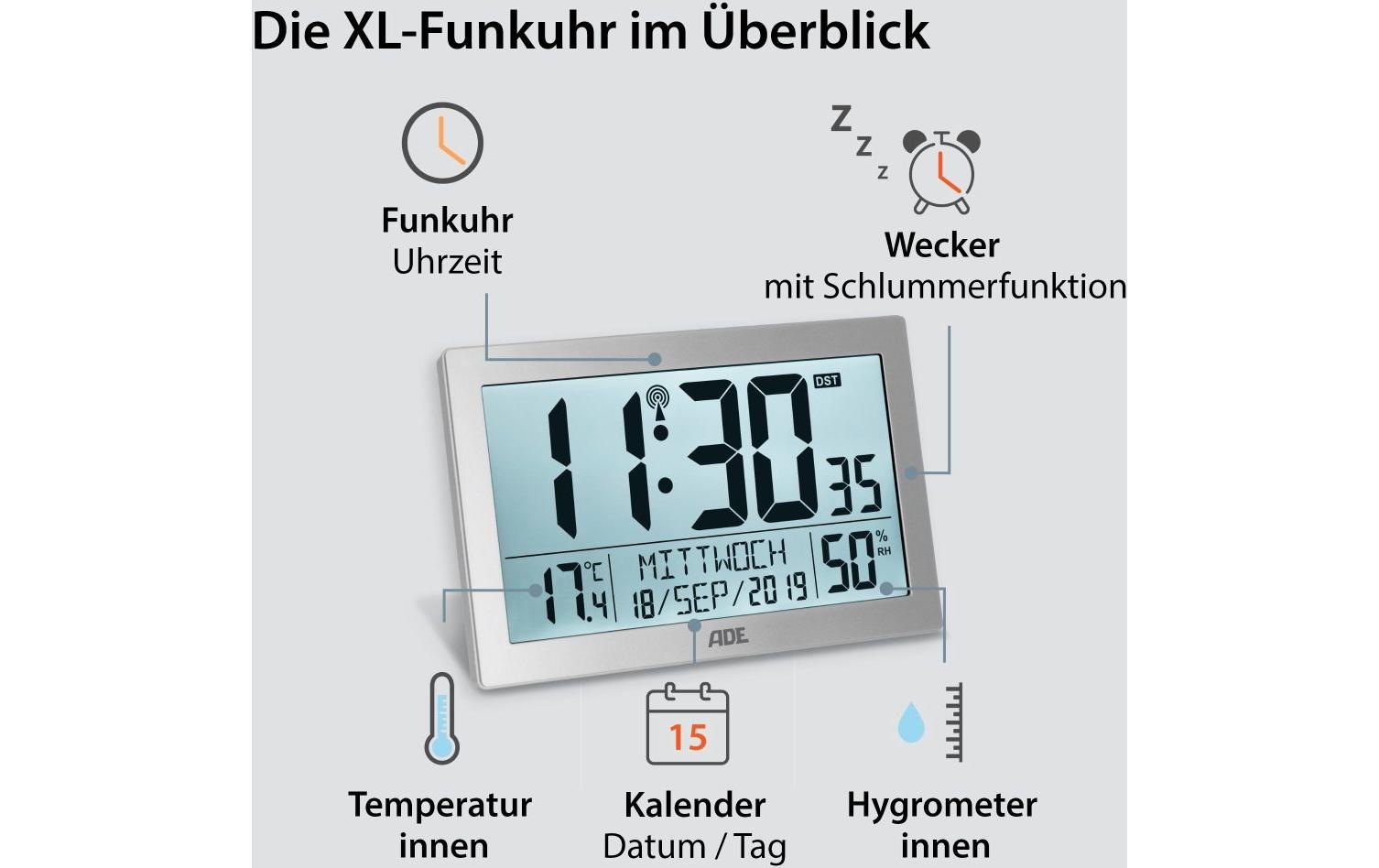 ADE Wanduhr »XL, Silber«