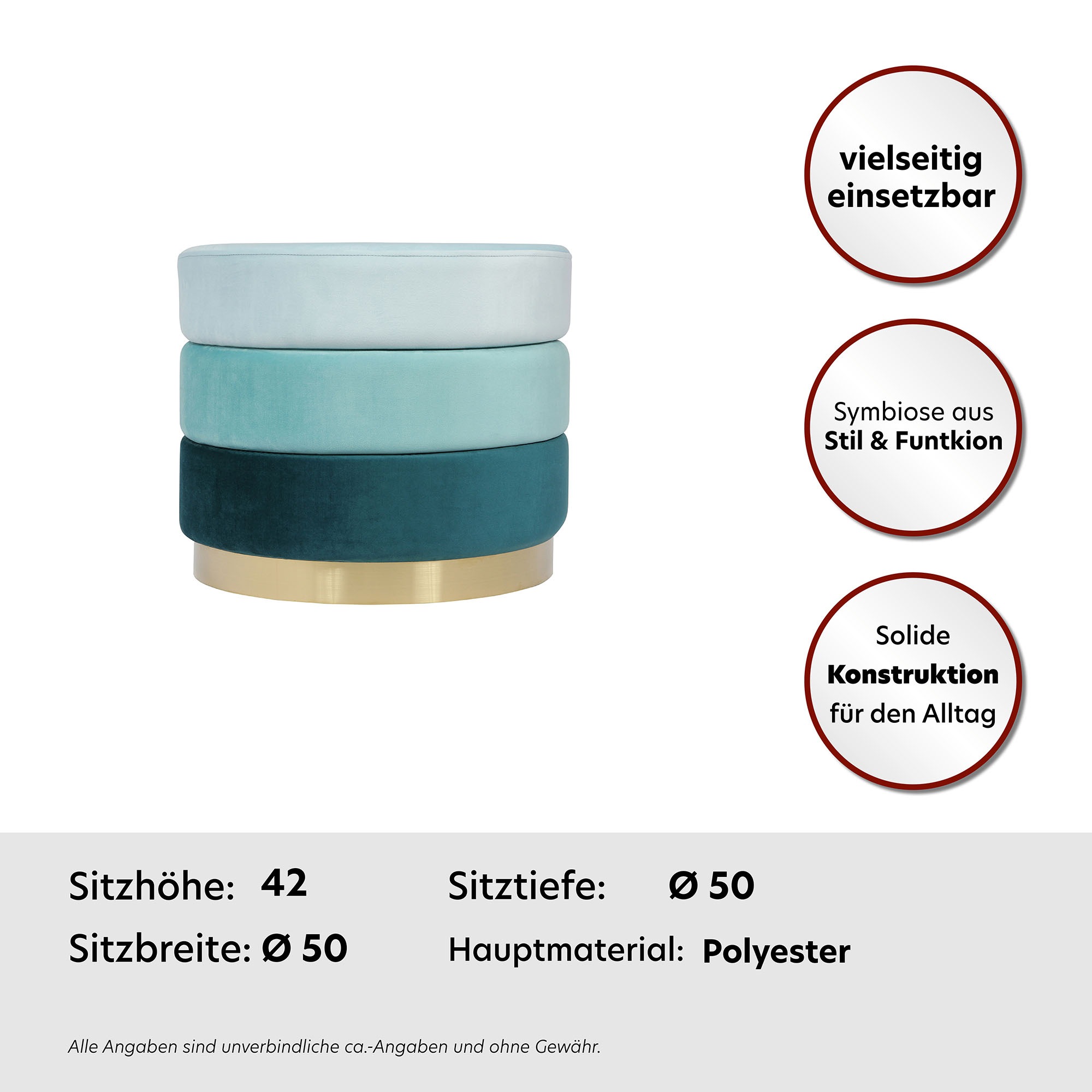 Kayoom Sitzhocker »Hocker Elyse, Edler Touch durch goldenen Sockel«, (1 St.), samtweich, hochwertig, Perfekt aufeinander abgestimmte Farben