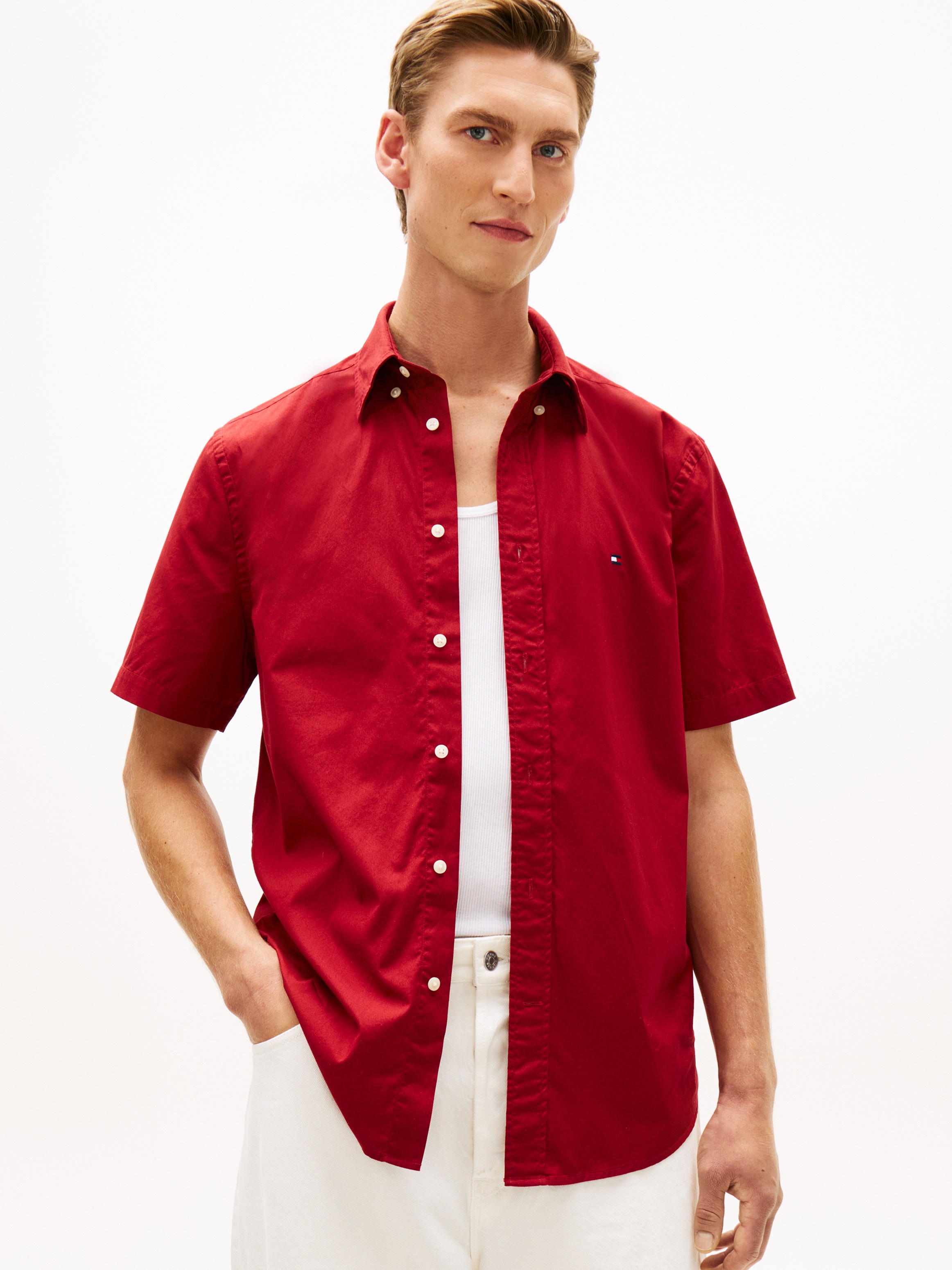 Tommy Hilfiger Kurzarmhemd "FLEX POPLIN SOLID" Regular fit mit Button-Down- günstig online kaufen