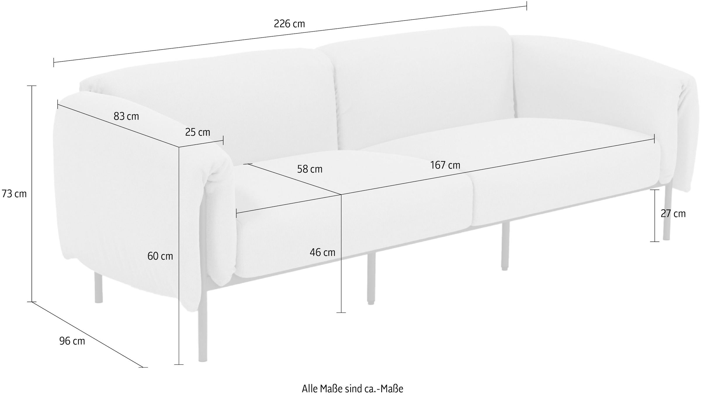 andas 3-Sitzer »Lumi«, Outdoor Gartensofa, wetterfeste Materialien, Breite 228 cm