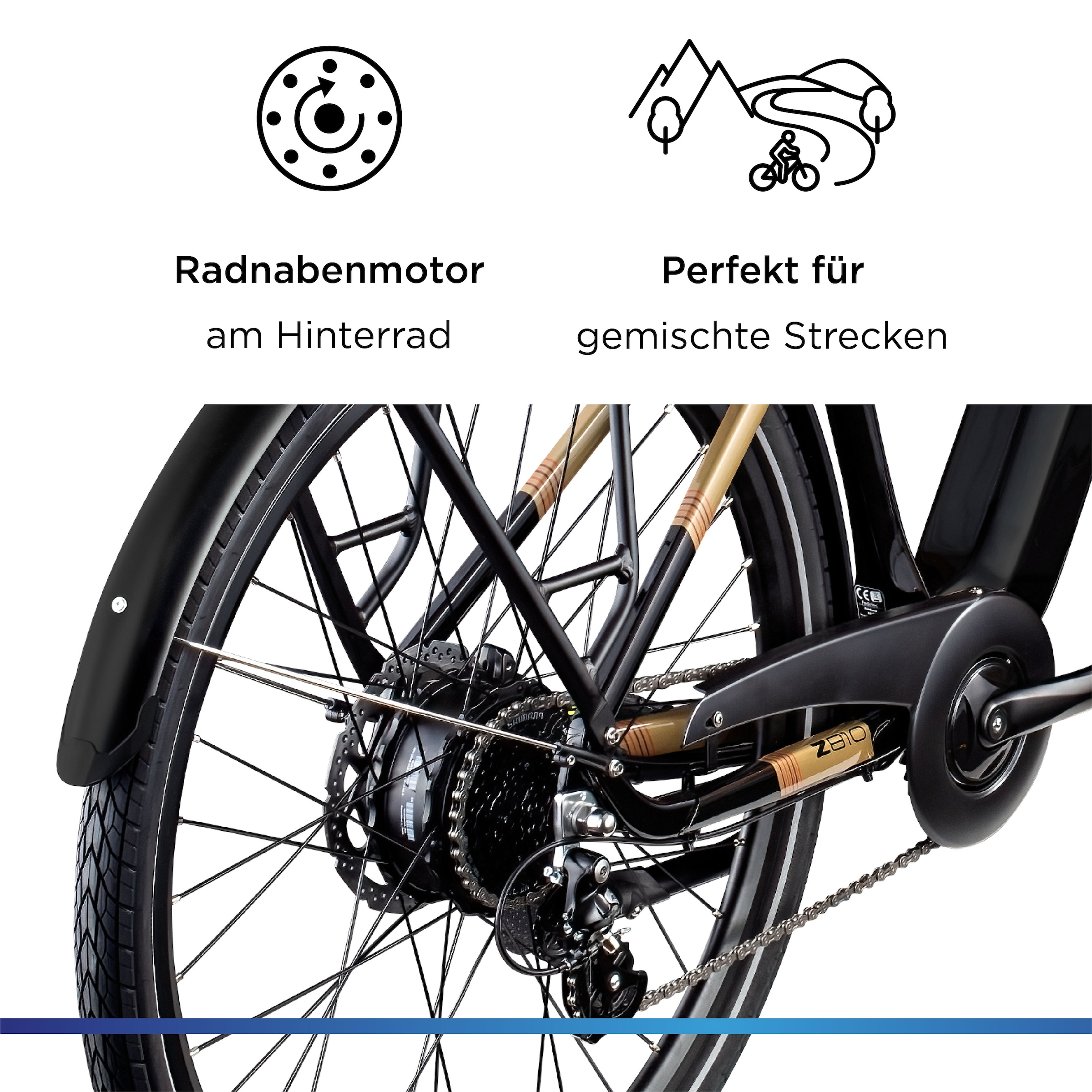 Zündapp »Z810« 8 Gang Shimano Altus RD-M310 Schaltwerk Kettenschaltung Heckmotor 250 W Pedelec, Elektrofahrrad für Damen und Herren