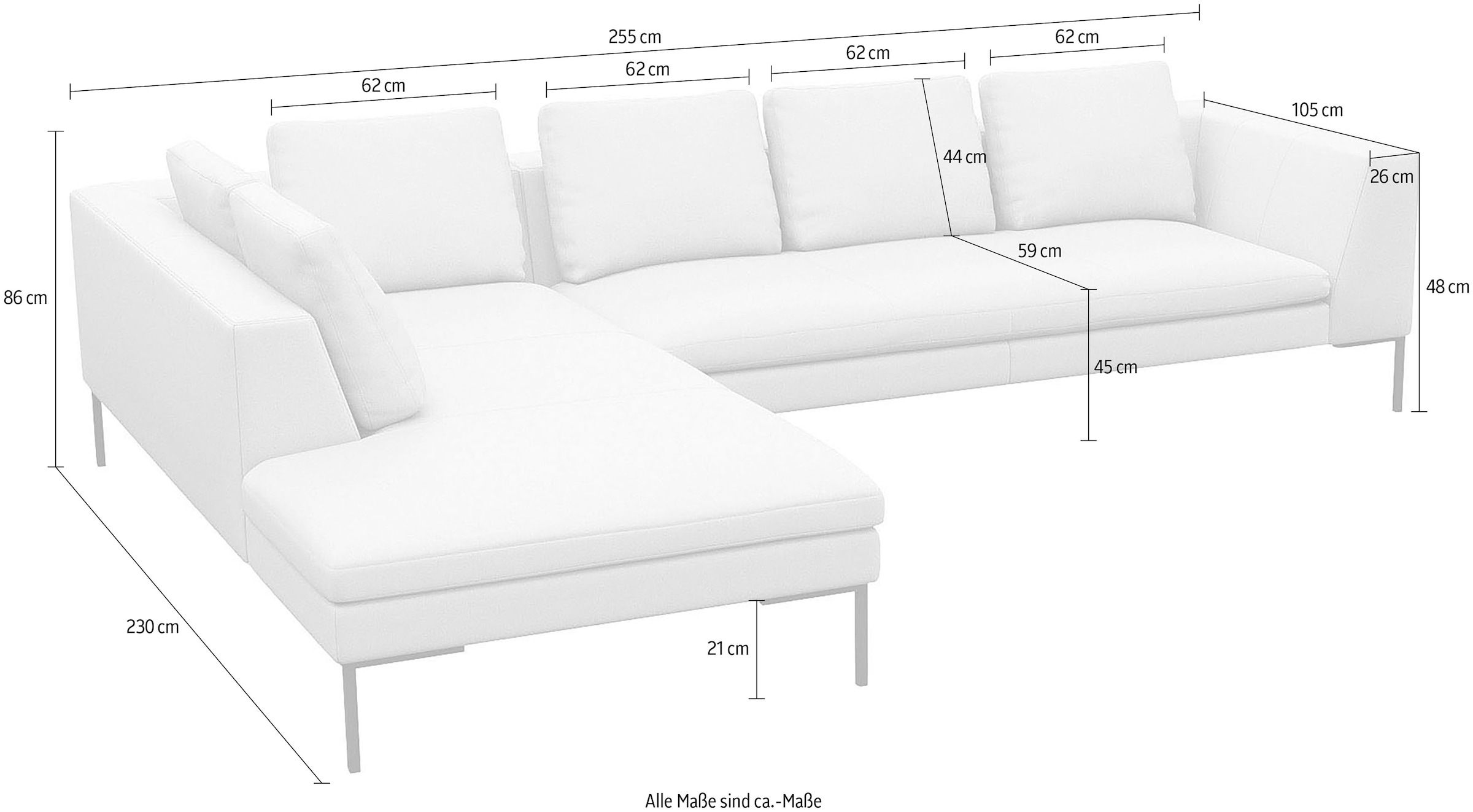 FLEXLUX Ecksofa »Loano, superbequemer Sitzkomfort durch Kaltschaum im Sitz, L-Form«, modernes Sofa, frei im Raum stellbar, lose Kissen, hoher Fuß