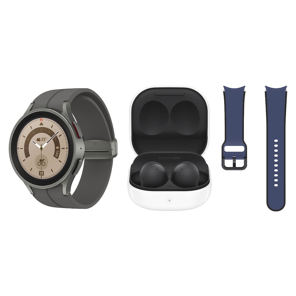 Samsung Smartwatch »Set: Galaxy Watch5 Pro + Buds2 Black + Band Navy«, (Wear OS by Google)