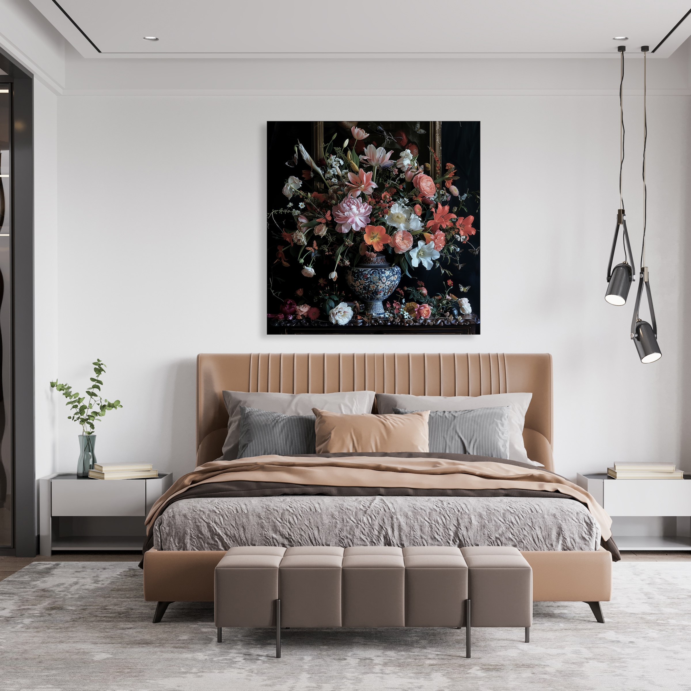 queence Leinwandbild "Blumenstrauß" Blumen Blumenbilder Gemälde Kunst Pflanzen Pflanzenbilder Romantisch Stillleben Vasen Vasen & Töpfe 1 Stk. tlg. Premium-Leinwandstoff, Handarbeit aus Deutschland