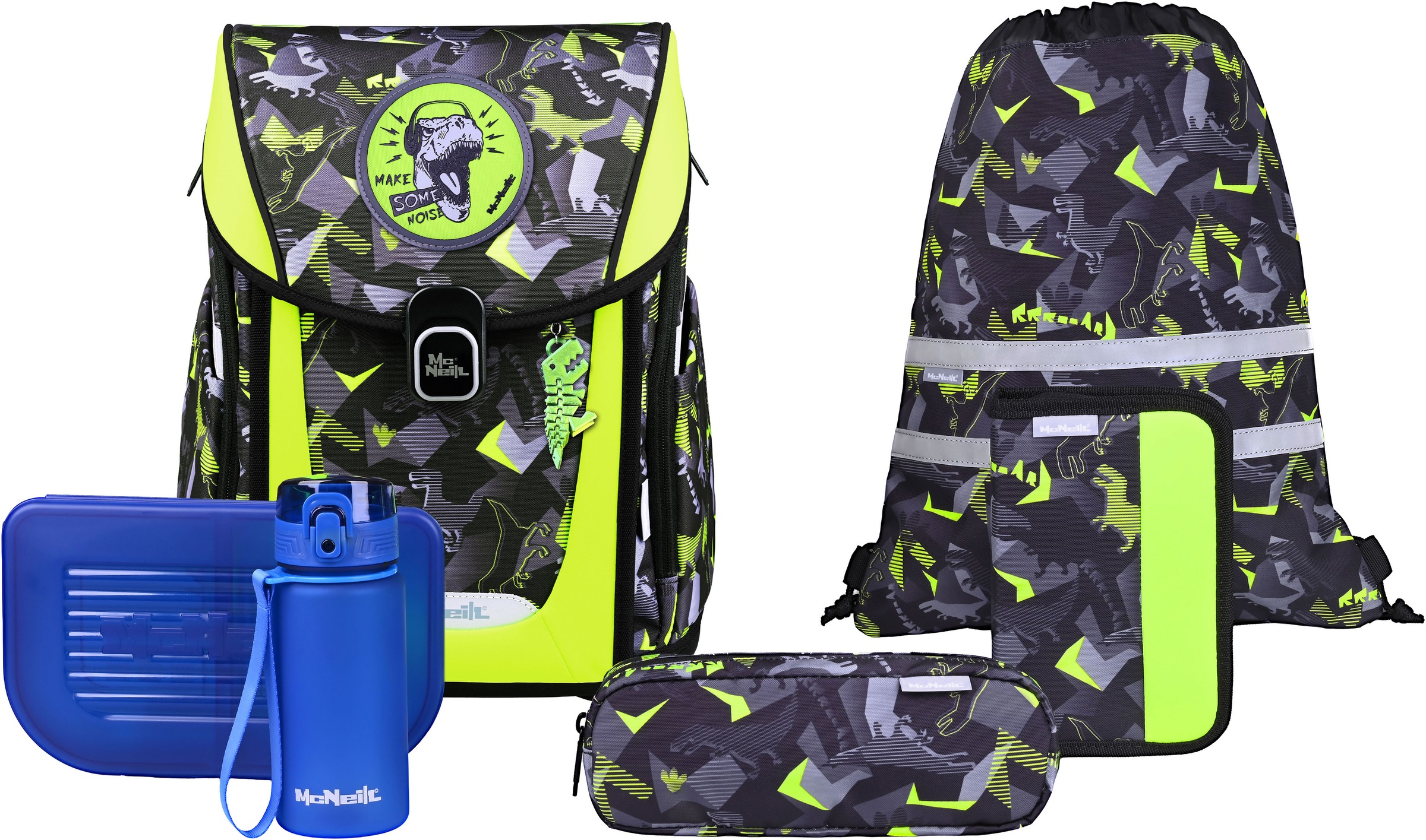 MCNEILL Kinder Schulranzen "Primo, inkl. Etui, Turnbeutel"dinopark, Polyester, Rucksäcke