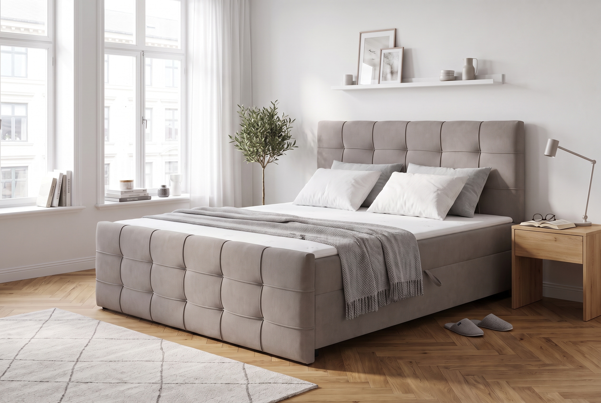 OTTO home Boxbett "LILIENNE, Polsterbett mit Bettkasten und Taschenfederkernmatratze H3" mit Kaltschaumtopper, Chenille-Bezug, 160x200 & 180x200 cm