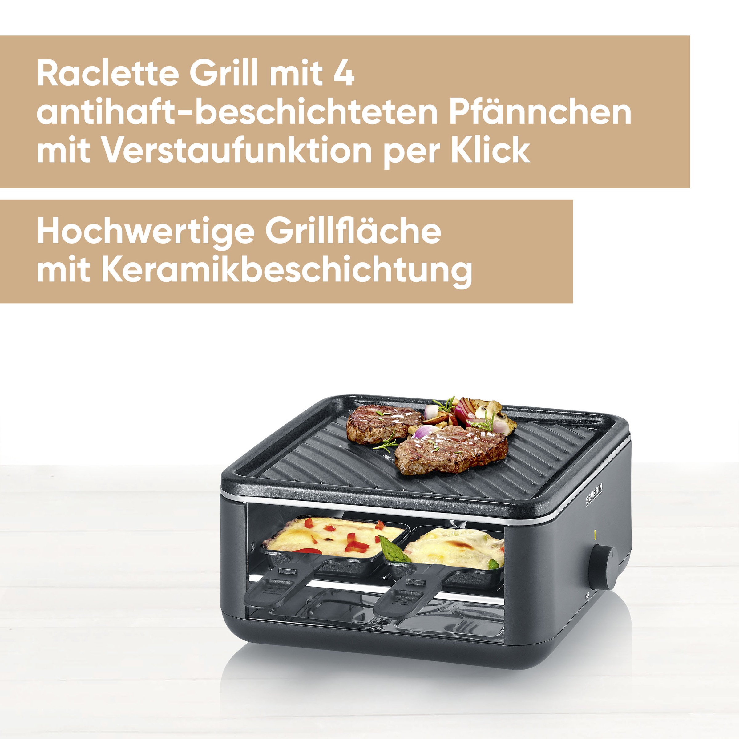 Severin Raclette »Black Line Lite Mini RG 2360« 4 Stk. Raclettepfännchen 600 W Raclette-Grill