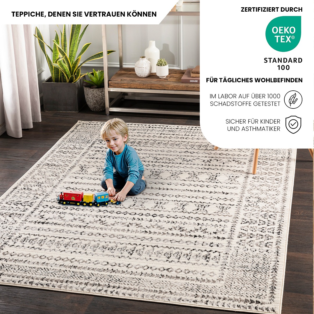 Livabliss Teppich »IPOH«, rechteckig, 11 mm Höhe, Skandinavischer Teppich, Kurzflor Boho-Wohnzimmerteppich, Läufer