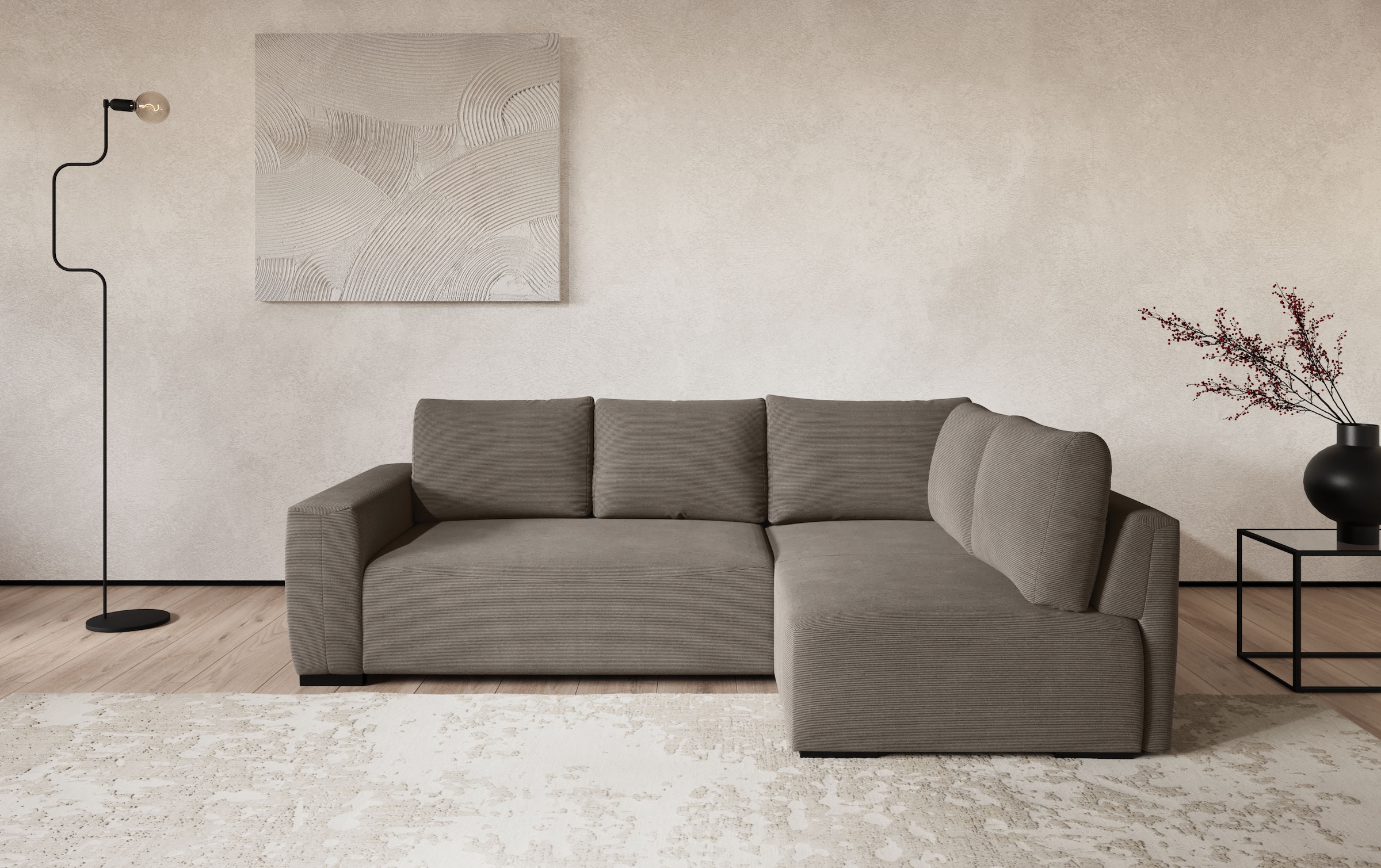 COTTA Ecksofa "Giro L-Form, Ottomane, Breite 252 cm" wahlweise mit Bettkasten und Trendbezug CORD