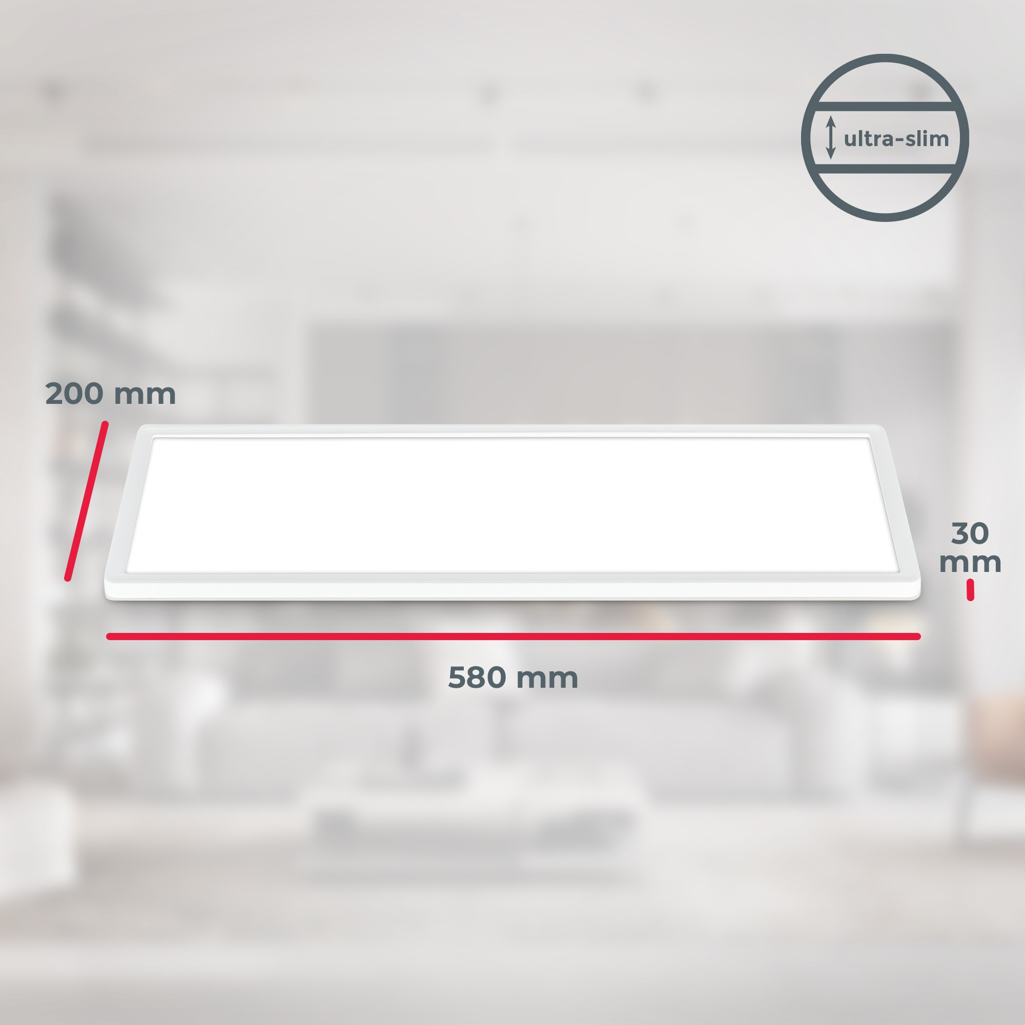 B.K.Licht LED Deckenleuchte »BKL1602 Ultraflache Deckenlampe mit Backlight, LED Panel«, 1 flammig, Leuchtmittel LED-Modul | LED fest integriert, 4.000K, 3.000 Lm, 22W, indirekte Hintergrundbeleuchtung, 58x20cm, Weiß