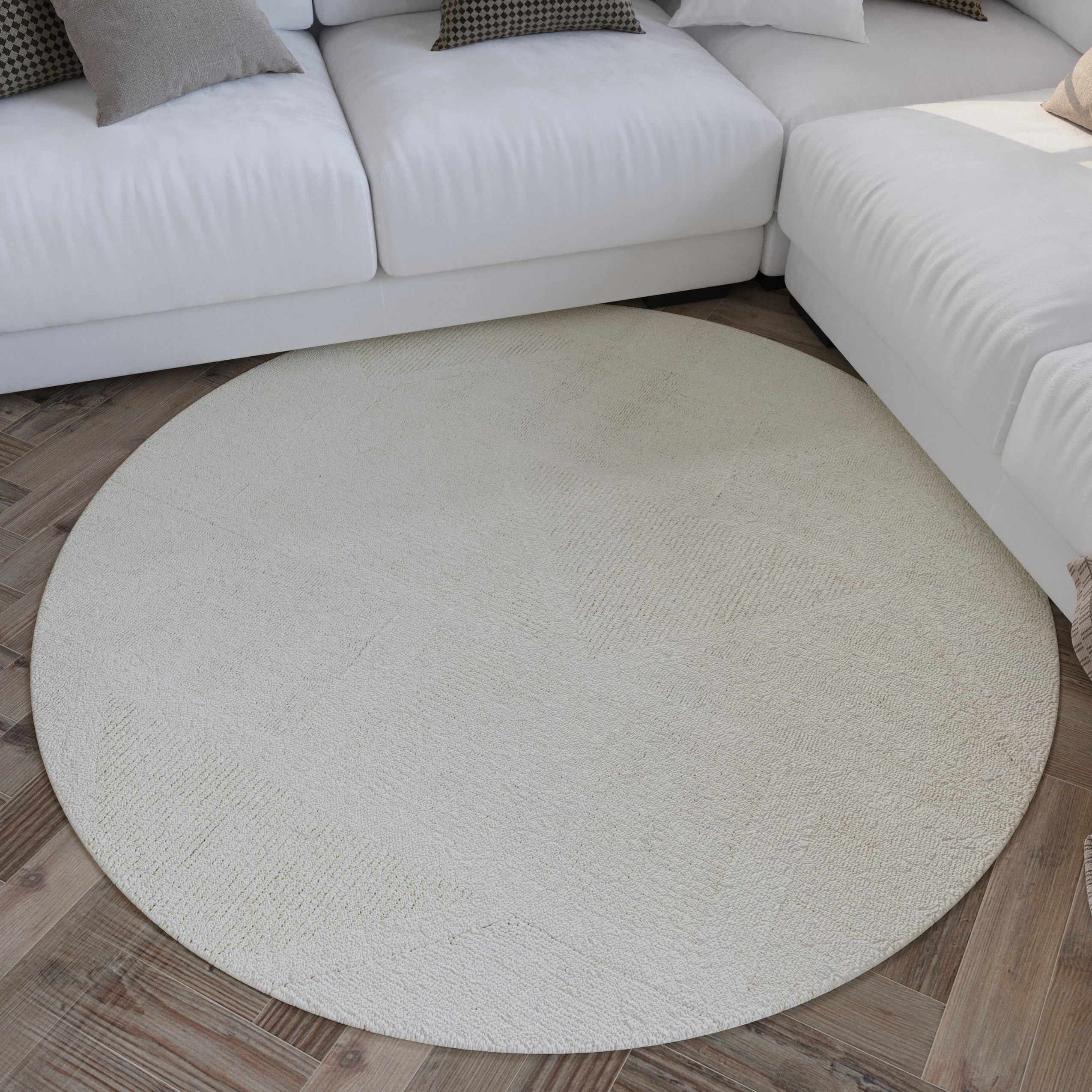 Wecon home Wollteppich "Hamptons FIVETEEN" rund 15 mm Höhe Schurwolle, Kurzflor, Wohn- & Schlafzimmer, elegant, Hoch-Tief-Effekt