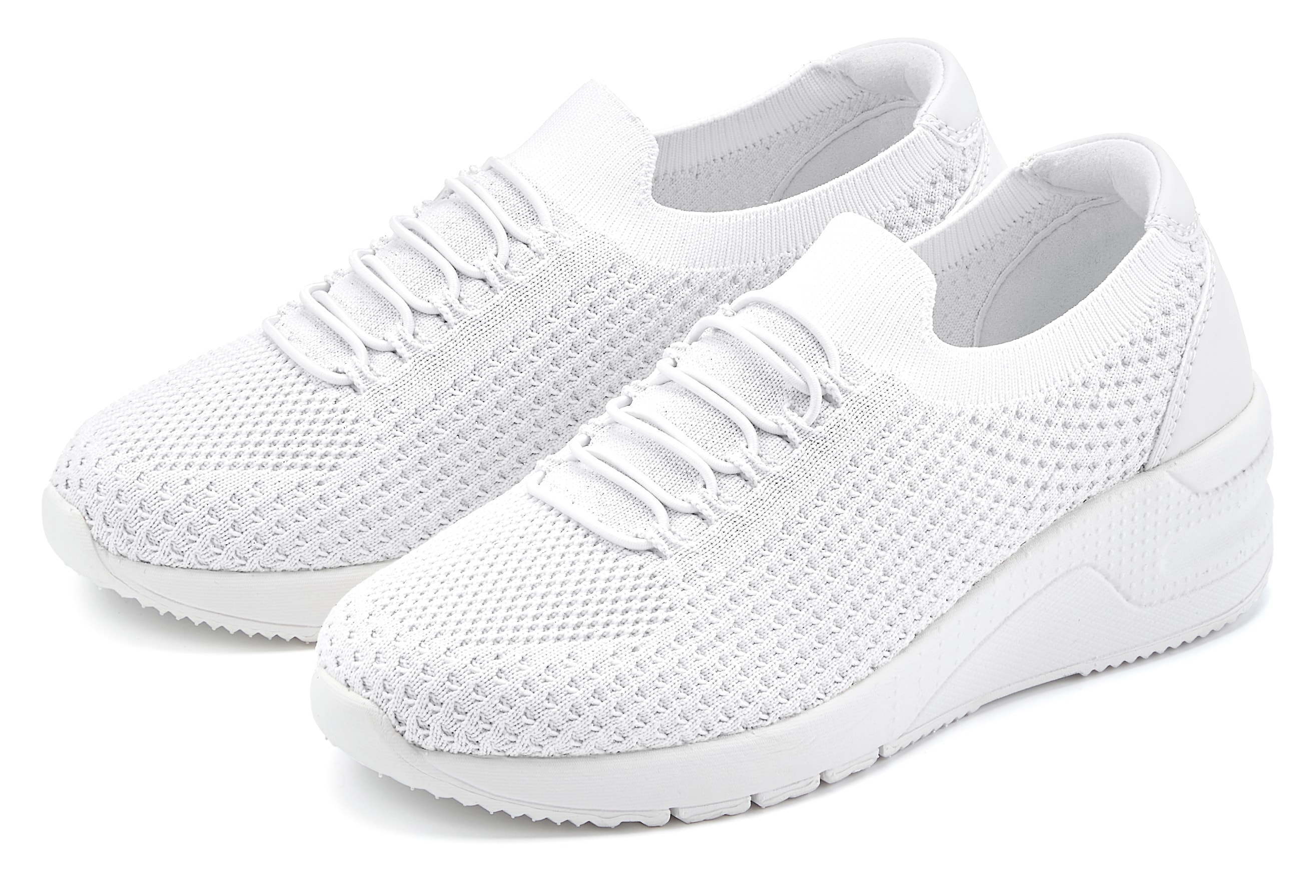 Vivance Keilsneaker "Sneaker, Keilabsatz-Sneaker, Slip-On Freizeitschuhe, Strick-Sneaker" Keilabsatz mit elastischen Schnürsenkeln VEGAN