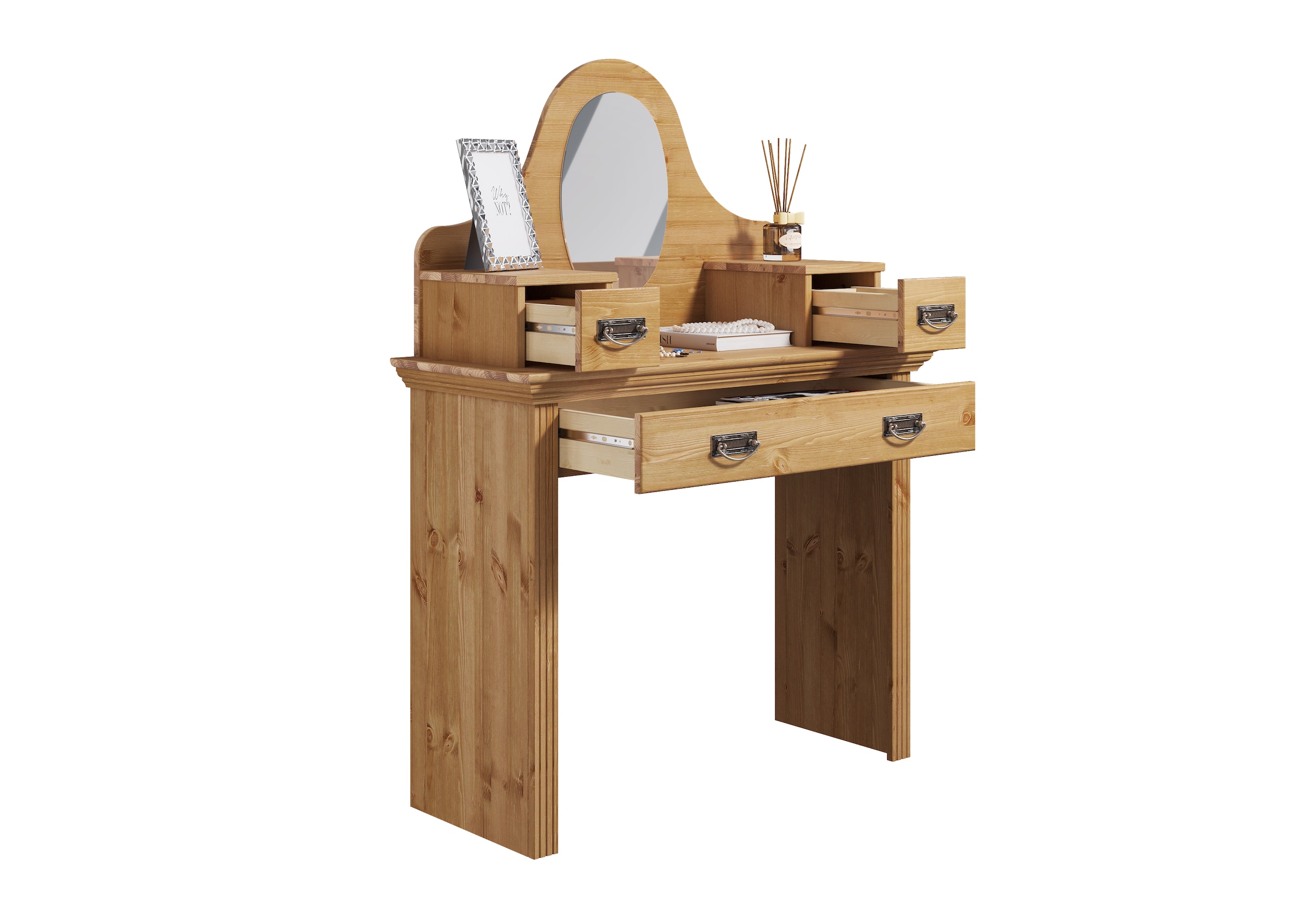 OTTO home Schminktisch "Konrad" aus massiver Kiefer, mit Spiegel und viel S günstig online kaufen