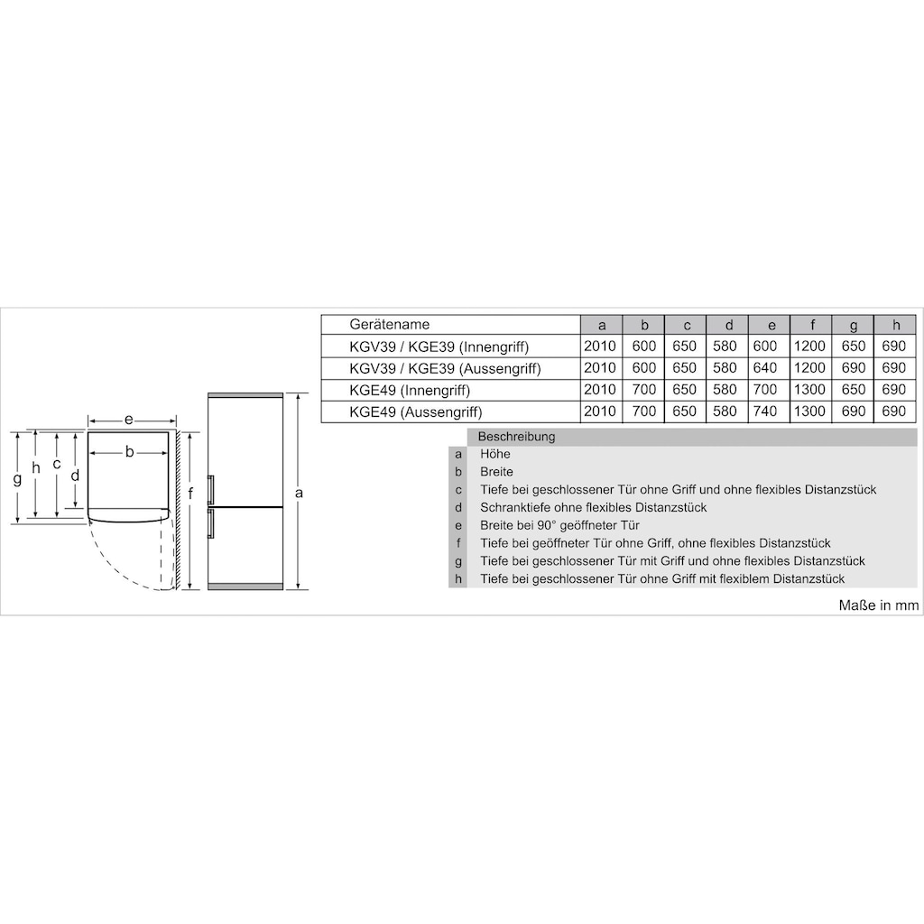 BOSCH Kühl-/Gefrierkombination, KGV392LEA, 201 cm hoch, 60 cm breit